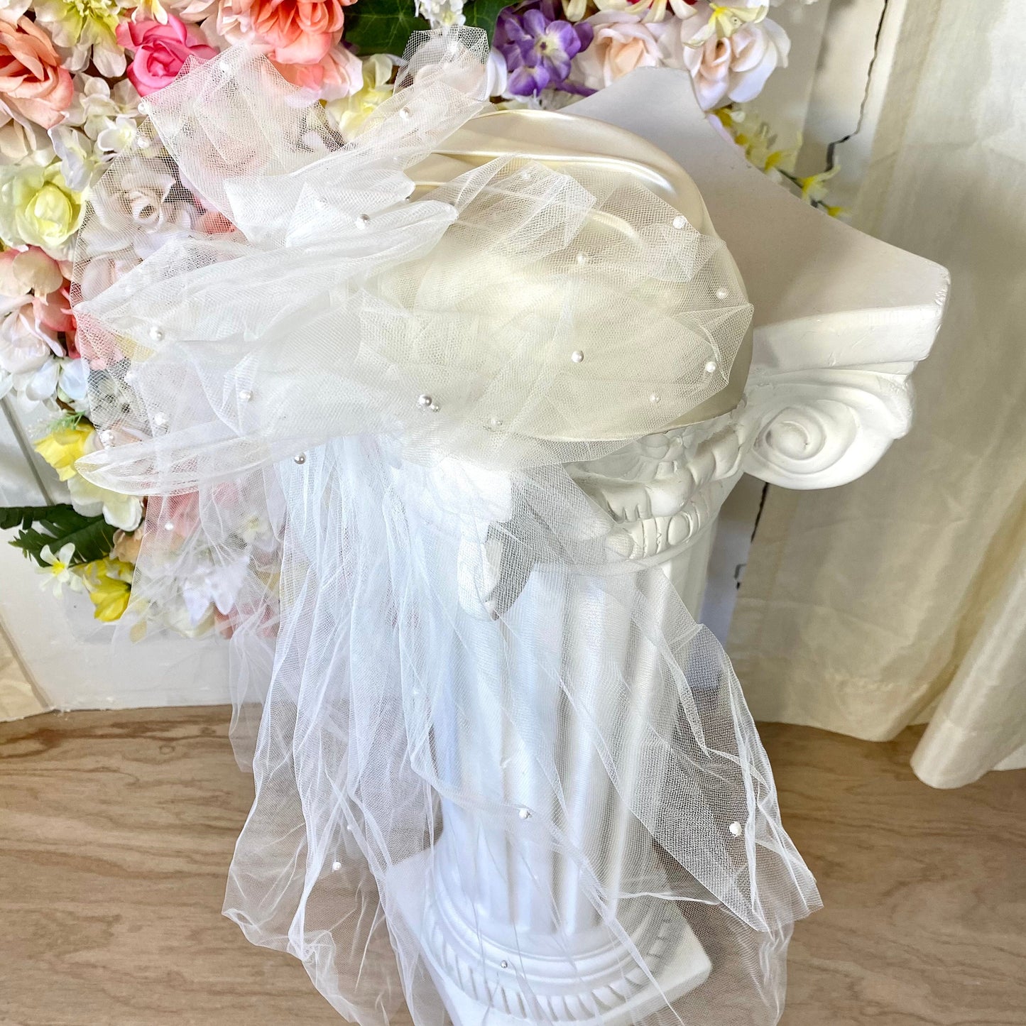 Ivory Tea Length 1990s Dress with Matching Headpiece