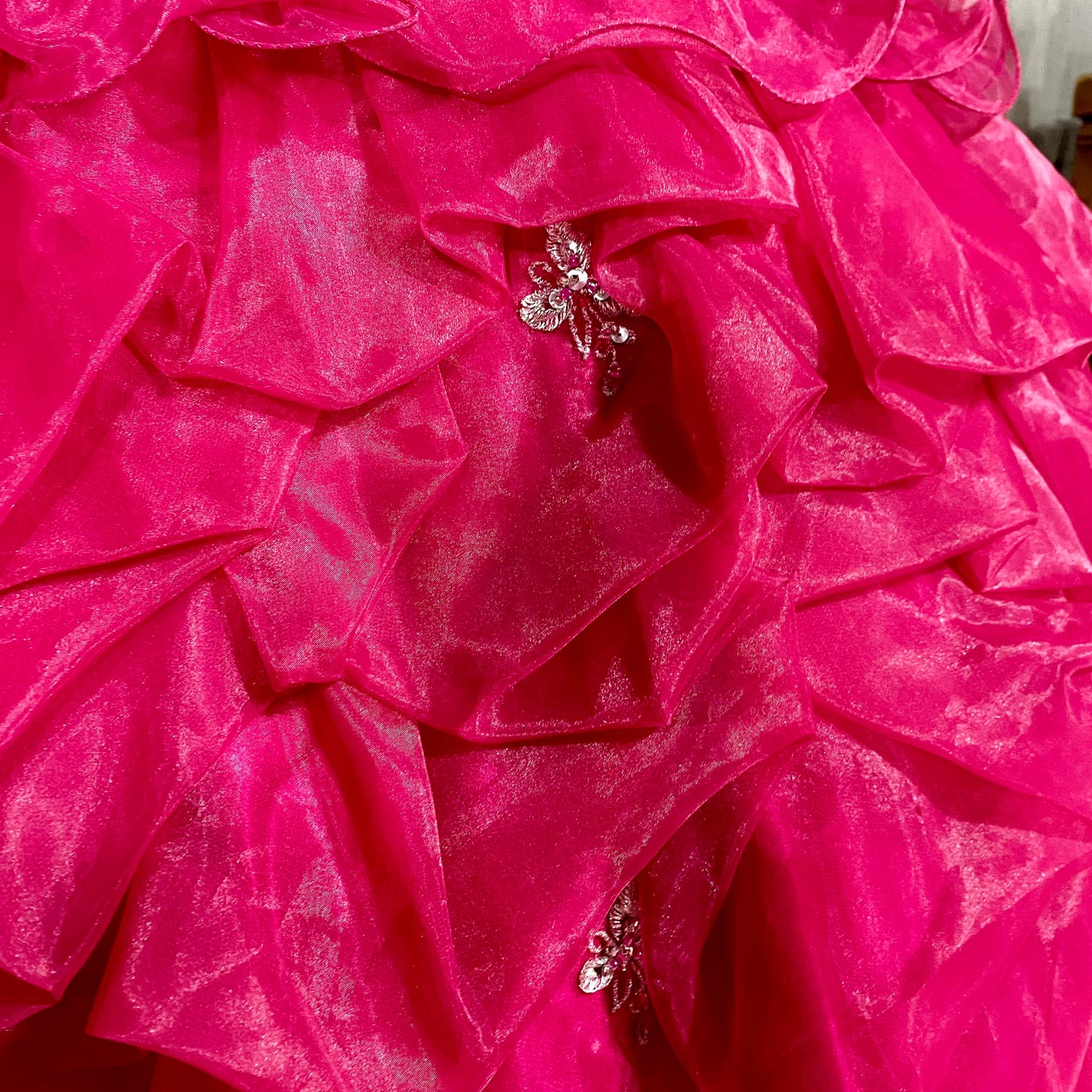 Fuchsia Strapless Ballgown With Ruffled Organza Skirt