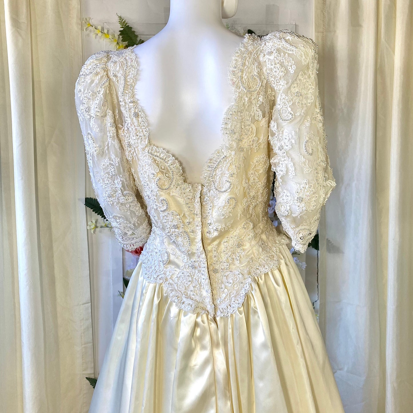 Ivory Tea Length 1990s Dress with Matching Headpiece