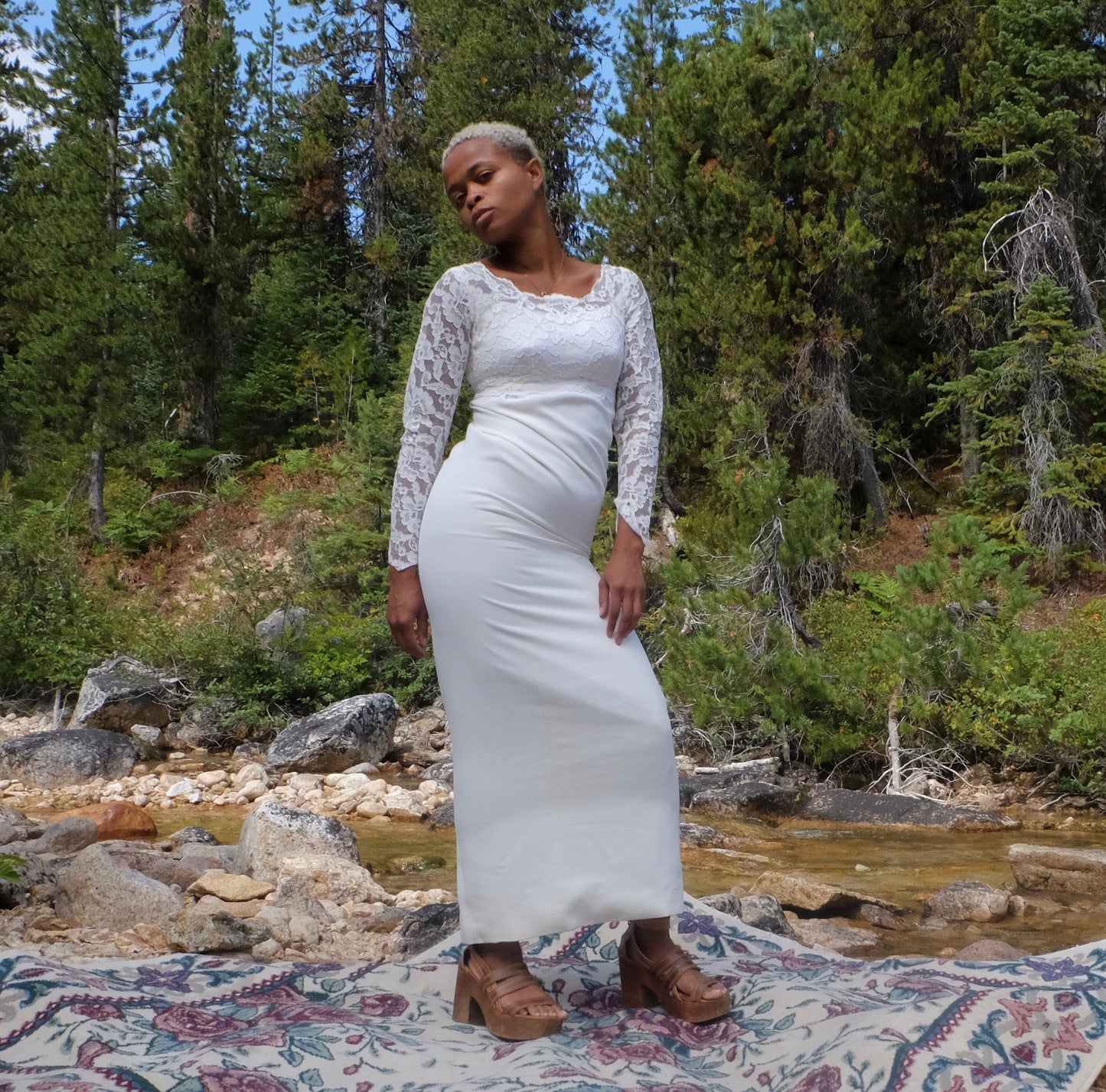 Vintage Wedding Dress with Empire Waist and Lace Bodice