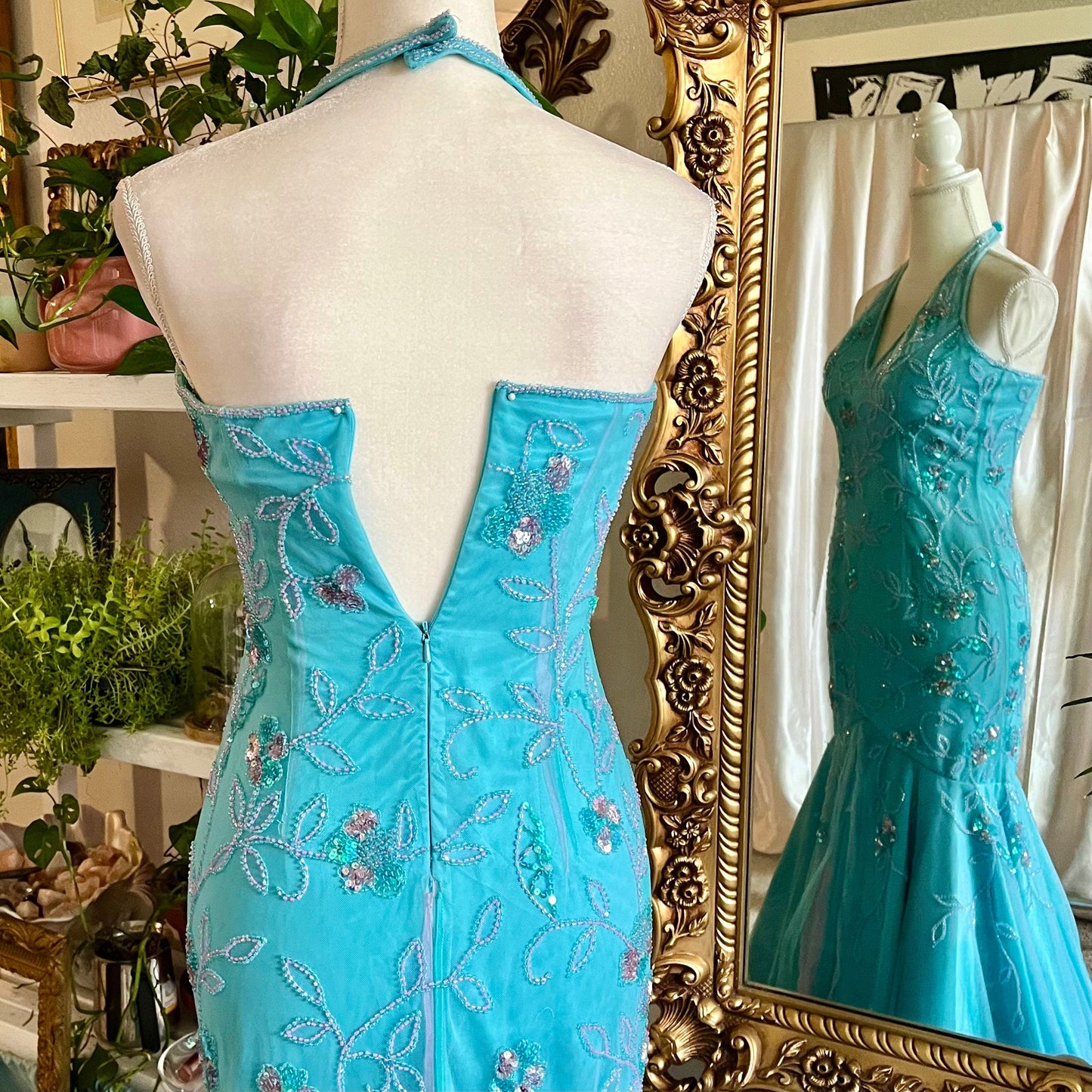 Turquoise Mermaid Halter Top Prom Dress