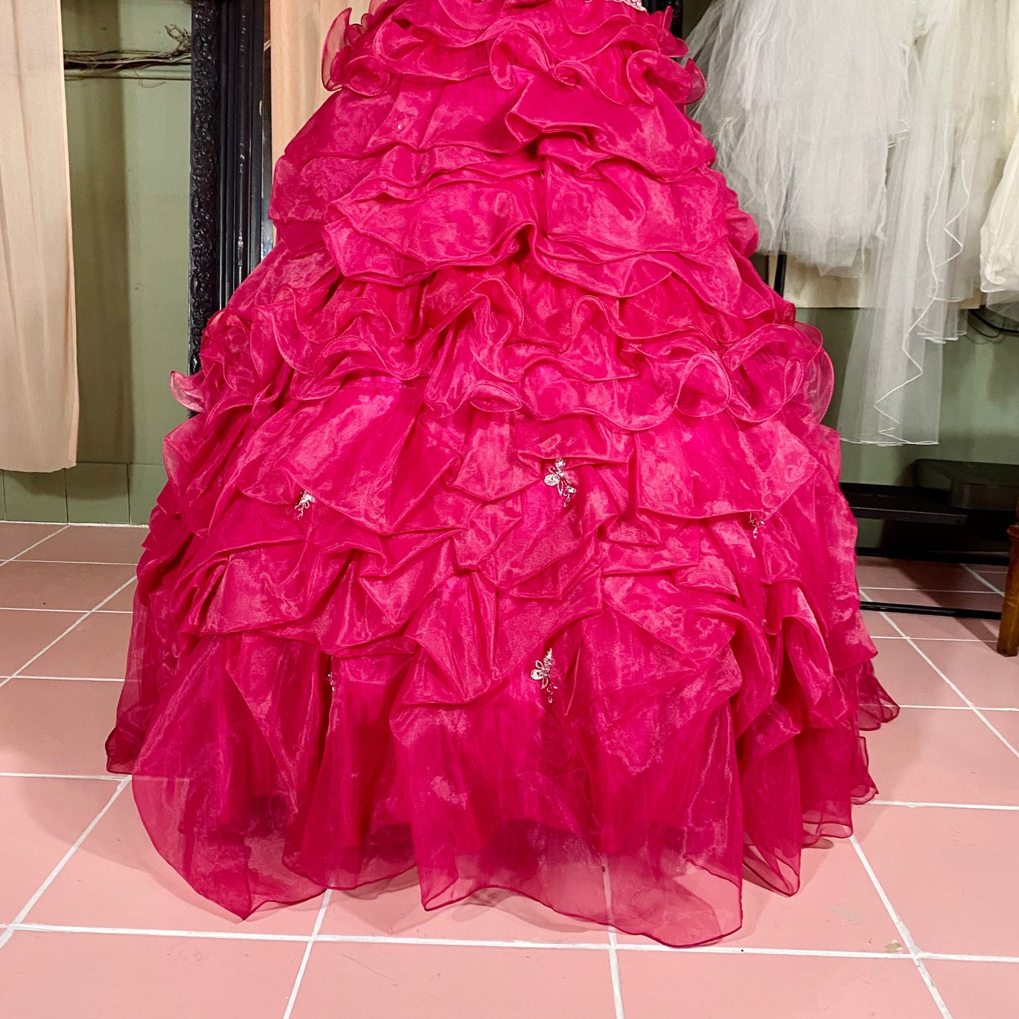Fuchsia Strapless Ballgown With Ruffled Organza Skirt