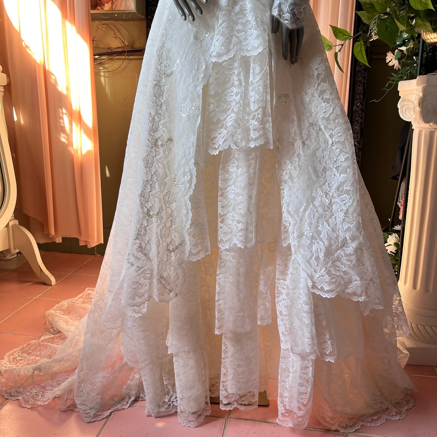 All Lace Long Sleeved Ballgown With Tiered Skirt