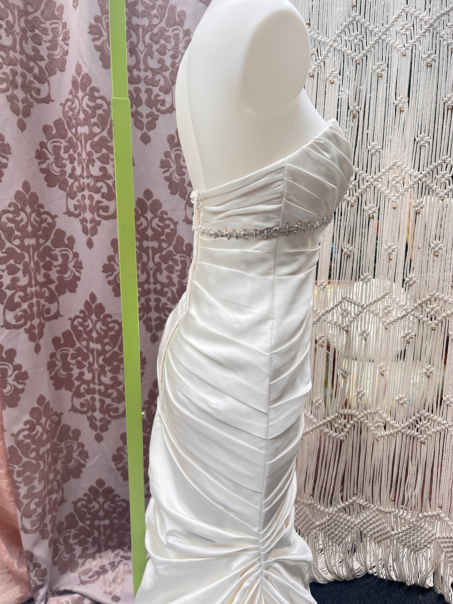 Strapless Fit & Flare Ivory Gown with Beaded Belt At the Waist