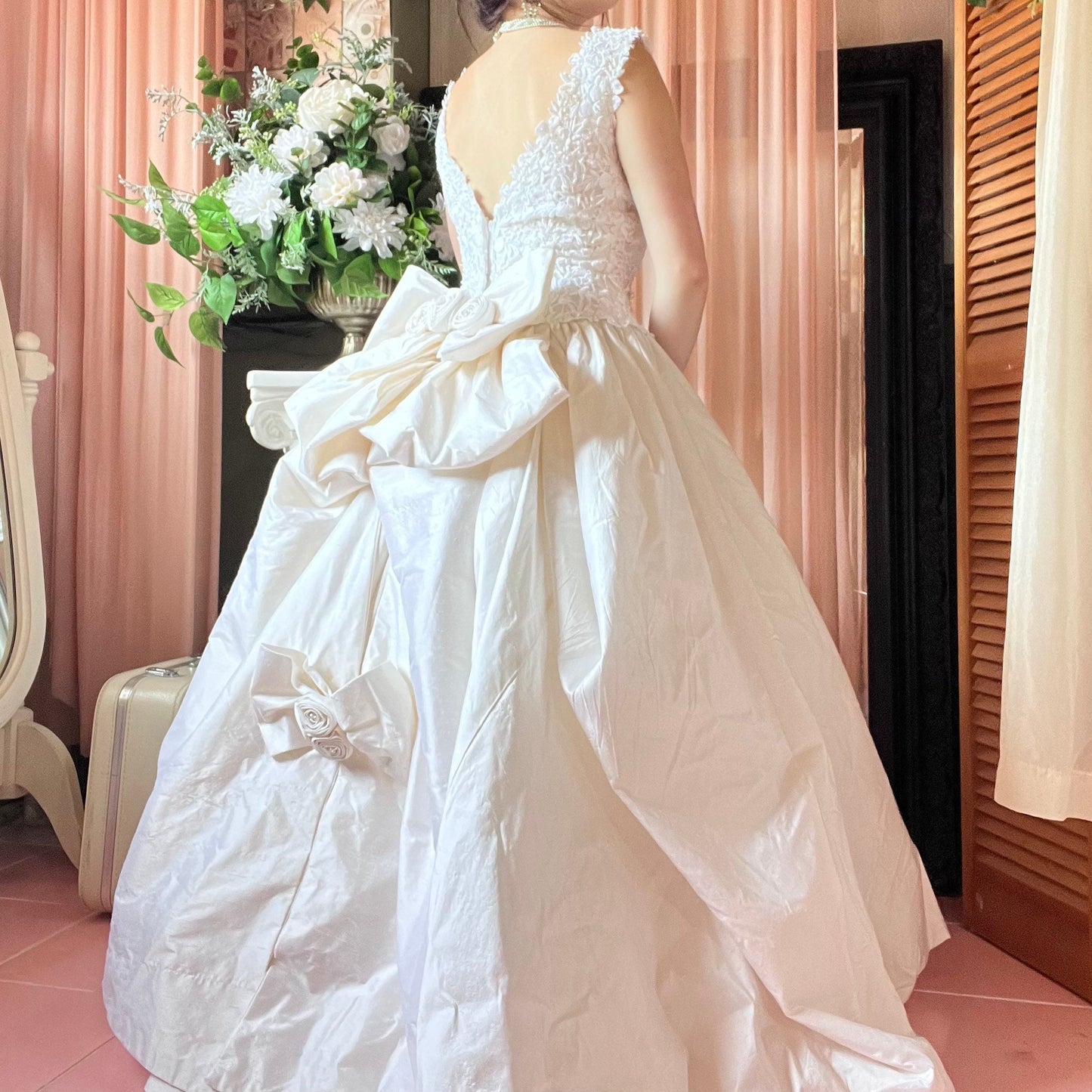 Mori Lee 70% Silk Ivory Ballgown With Lace Top & Bustle