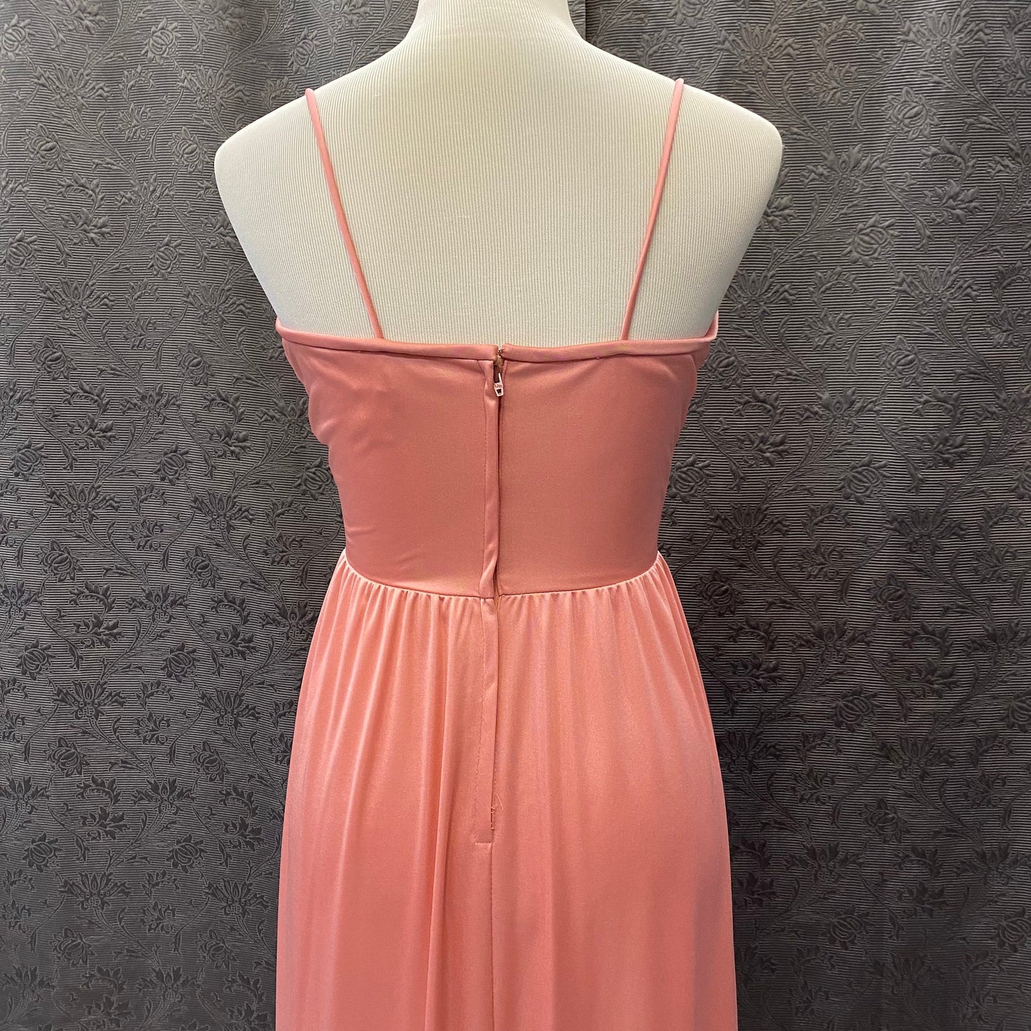 Cute 70's Vintage Peach Maxi Dress With Sheer High Collared Top