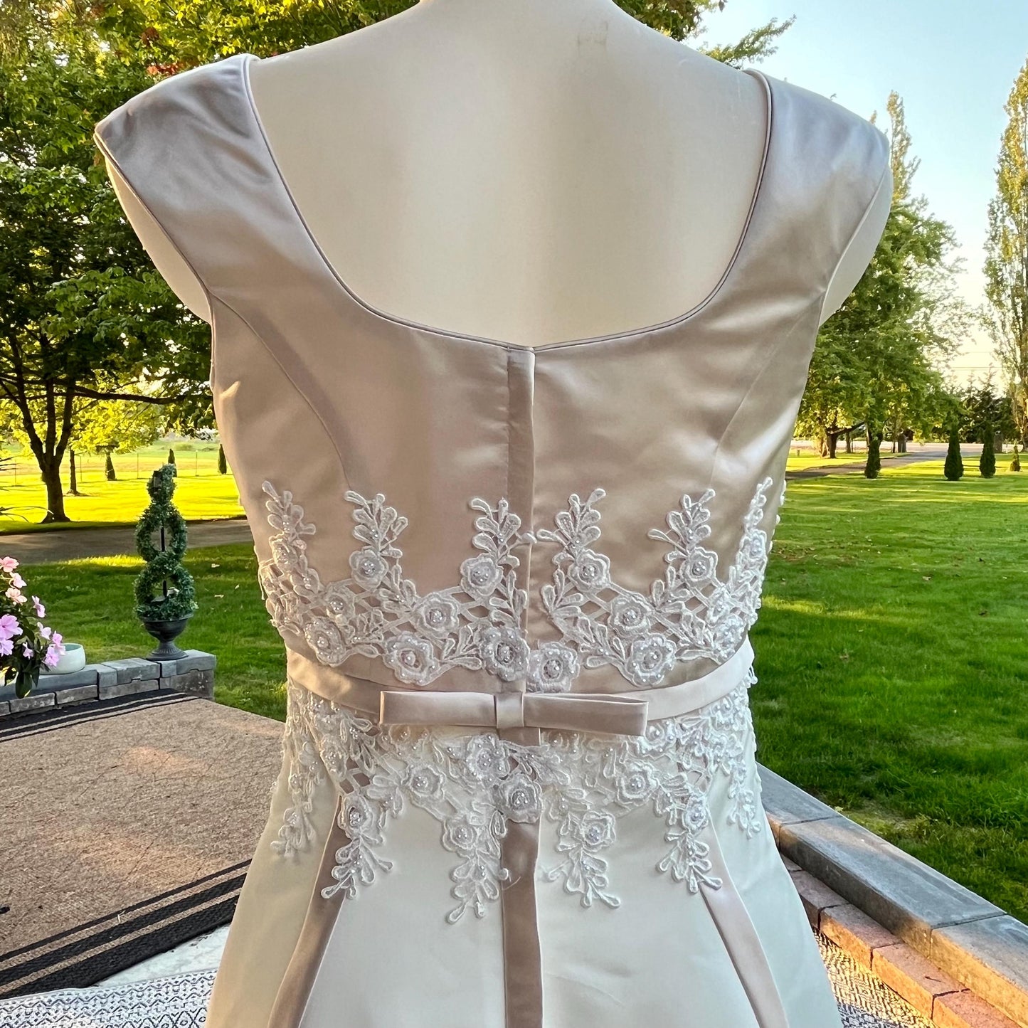 Elegant Ivory A-Line Wedding Gown with Champagne Top