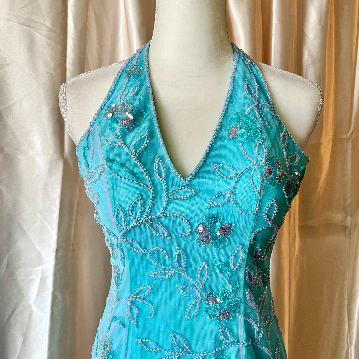 Turquoise Mermaid Halter Top Prom Dress