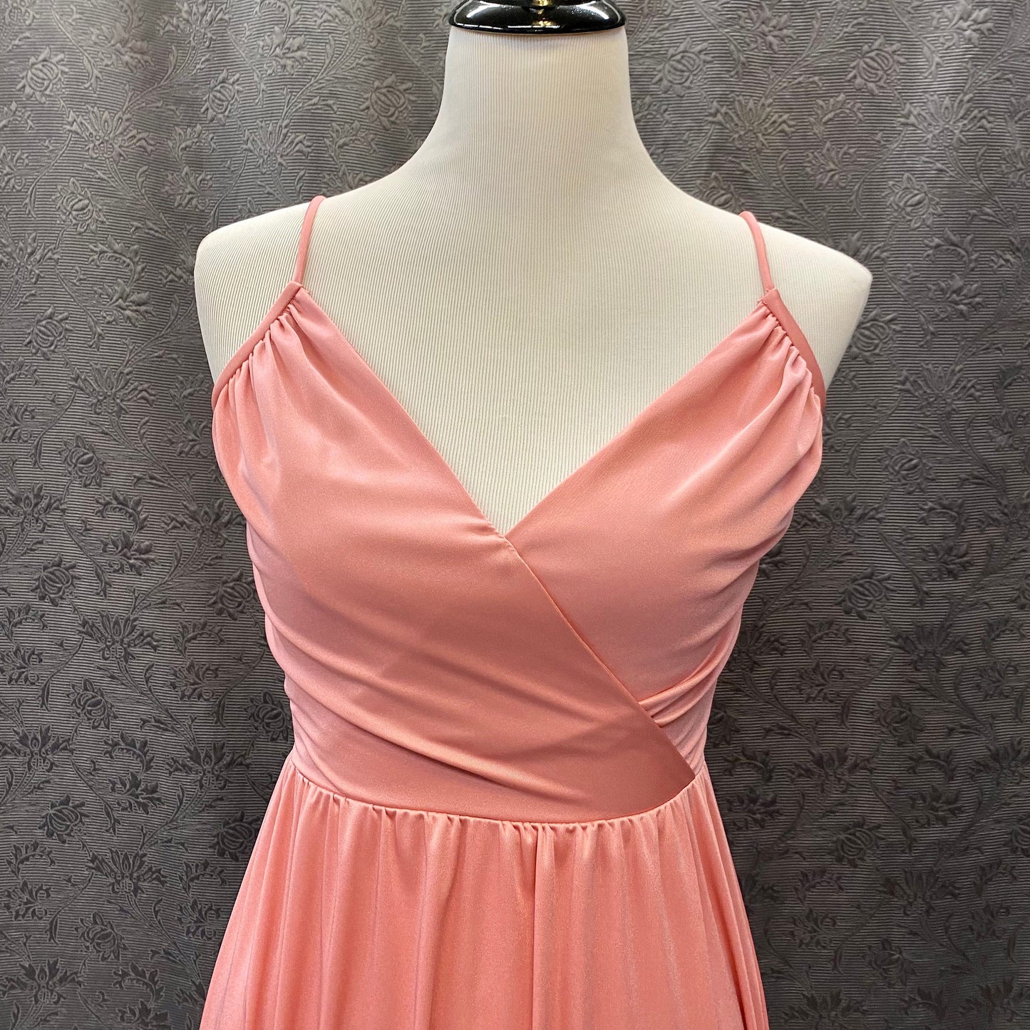 Cute 70's Vintage Peach Maxi Dress With Sheer High Collared Top