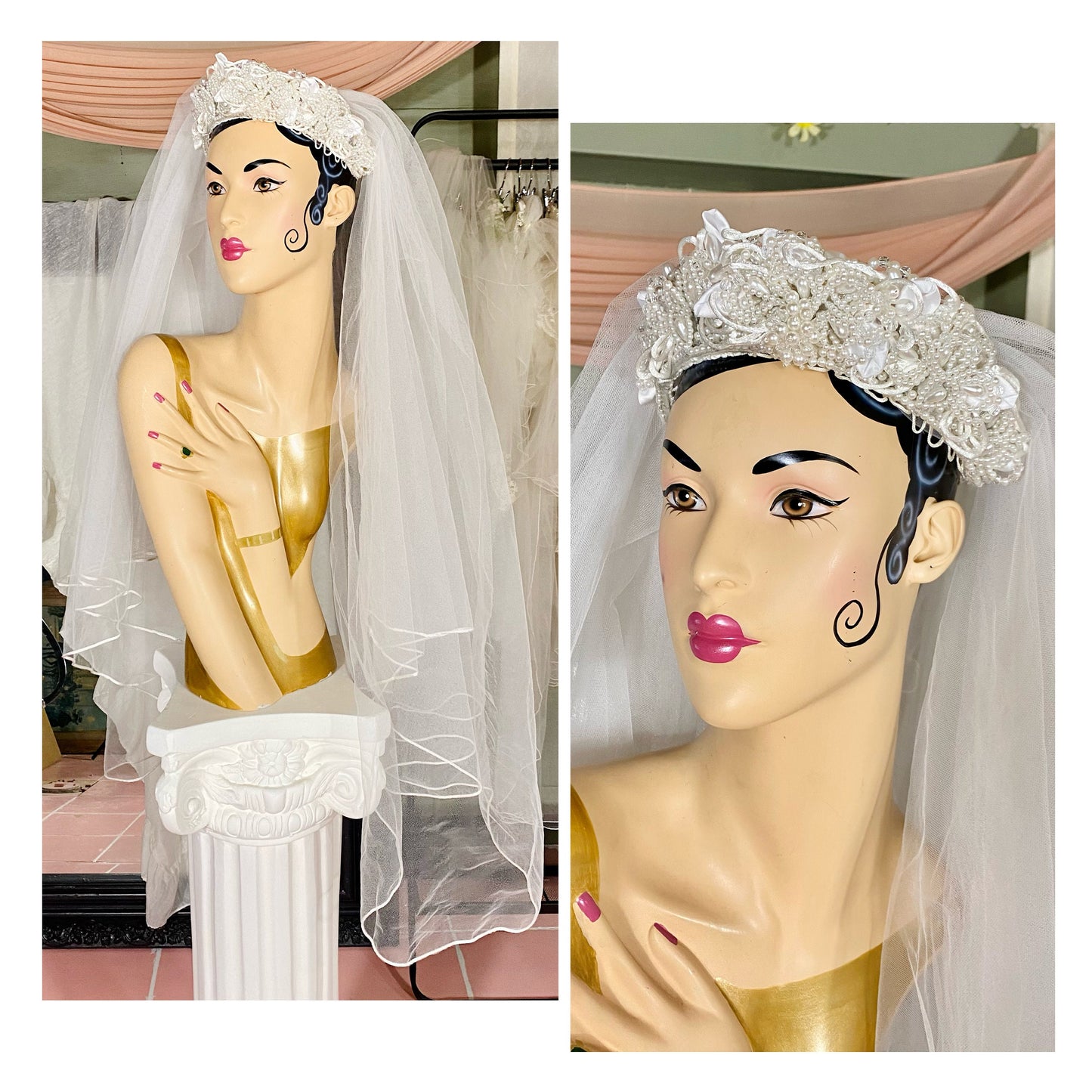 1997 Sleeveless White Wedding Dress With Bustle & Veil