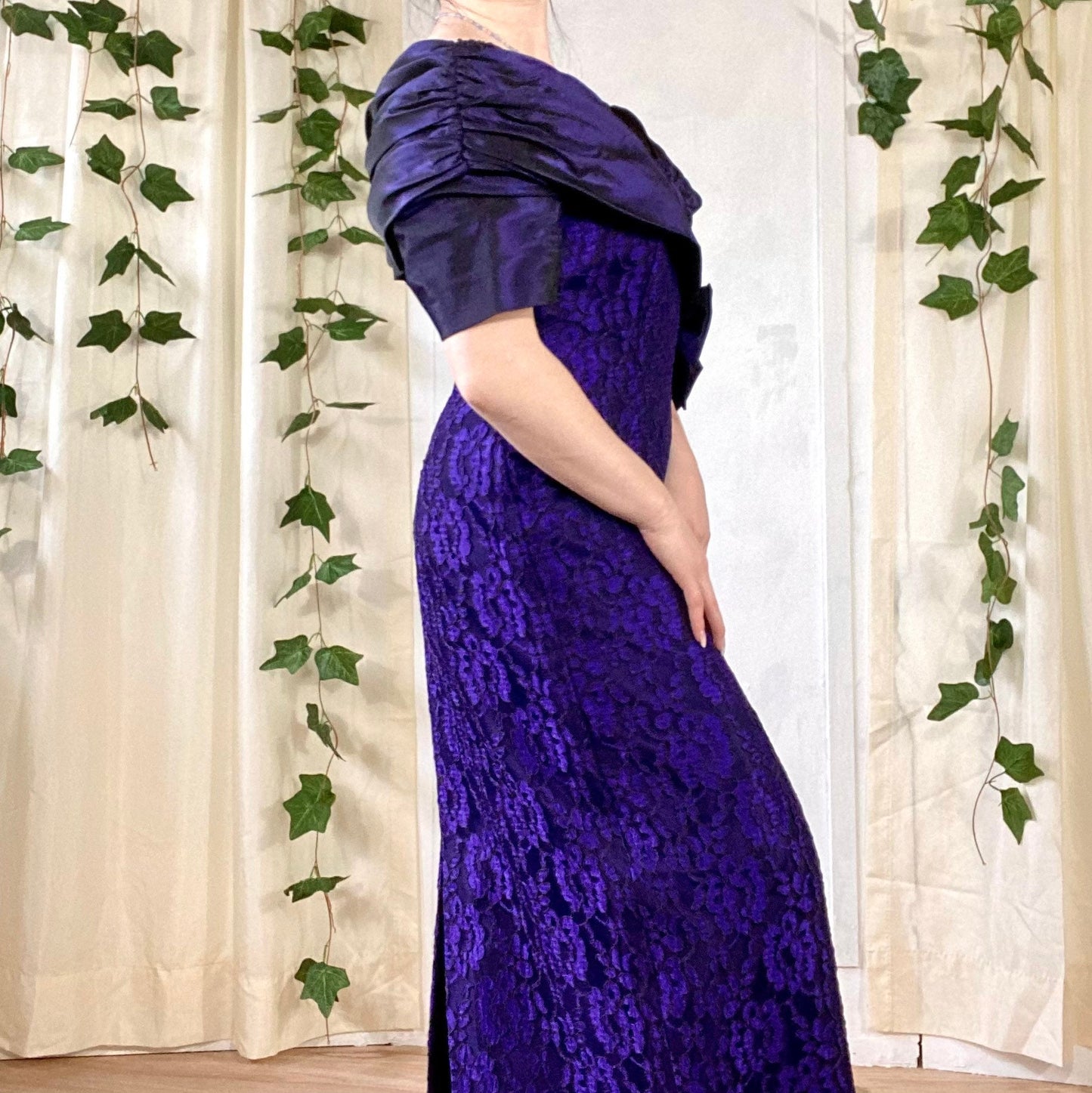 Purple Off Shoulder Vintage Lace Dress