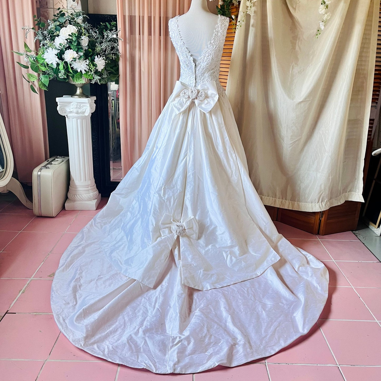 Mori Lee 70% Silk Ivory Ballgown With Lace Top & Bustle
