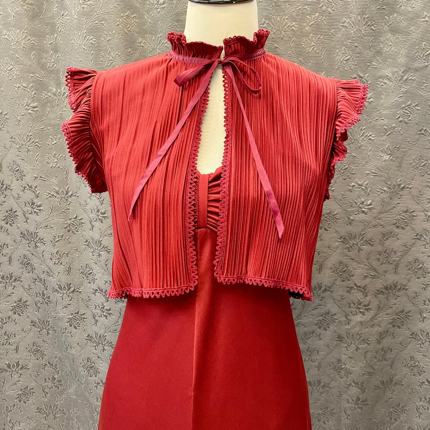 Deep Maroon Red Maxi Dress with Matching Cropped Jacket