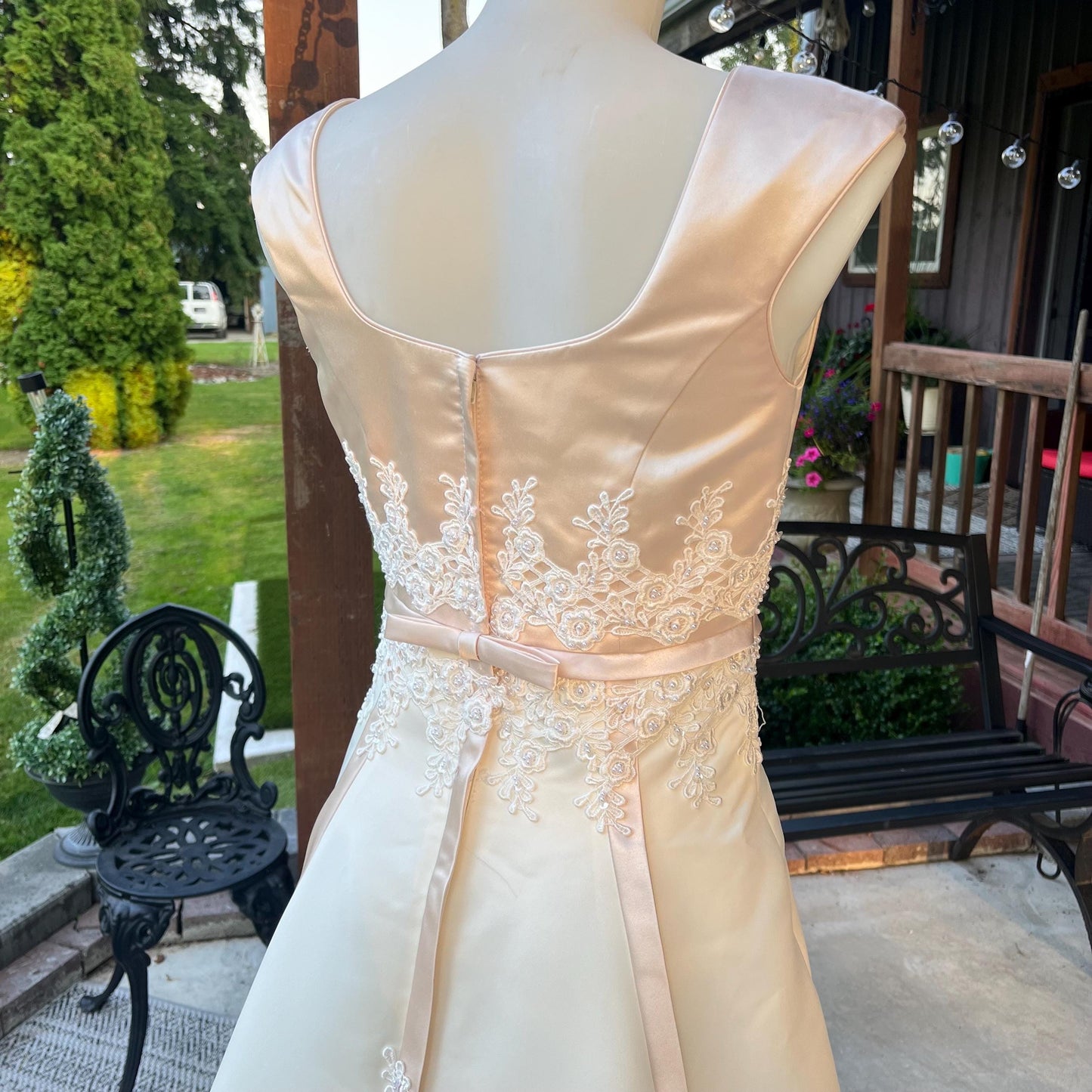 Elegant Ivory A-Line Wedding Gown with Champagne Top