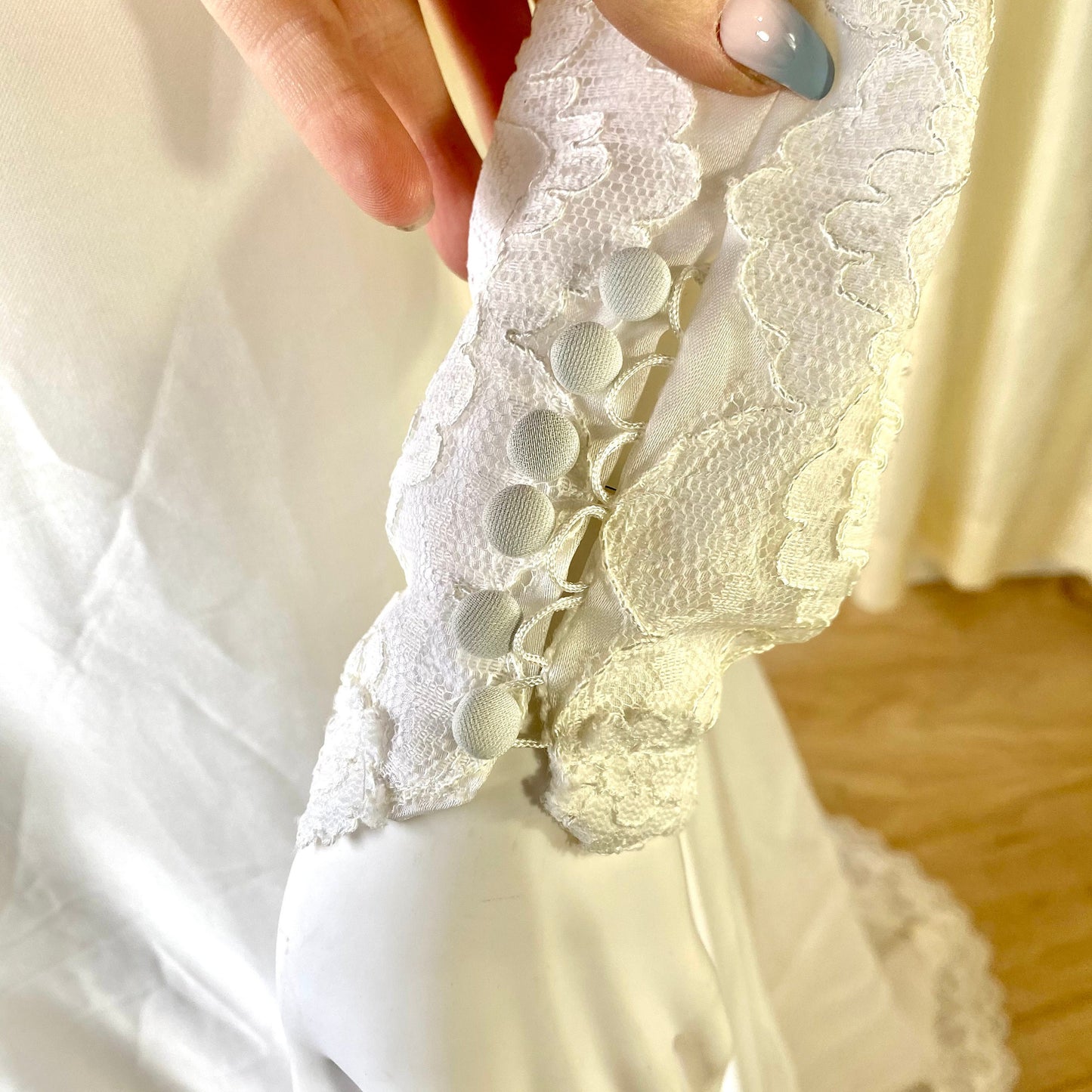 Vintage Ivory Wedding Dress with Pearl and Lace Detailing