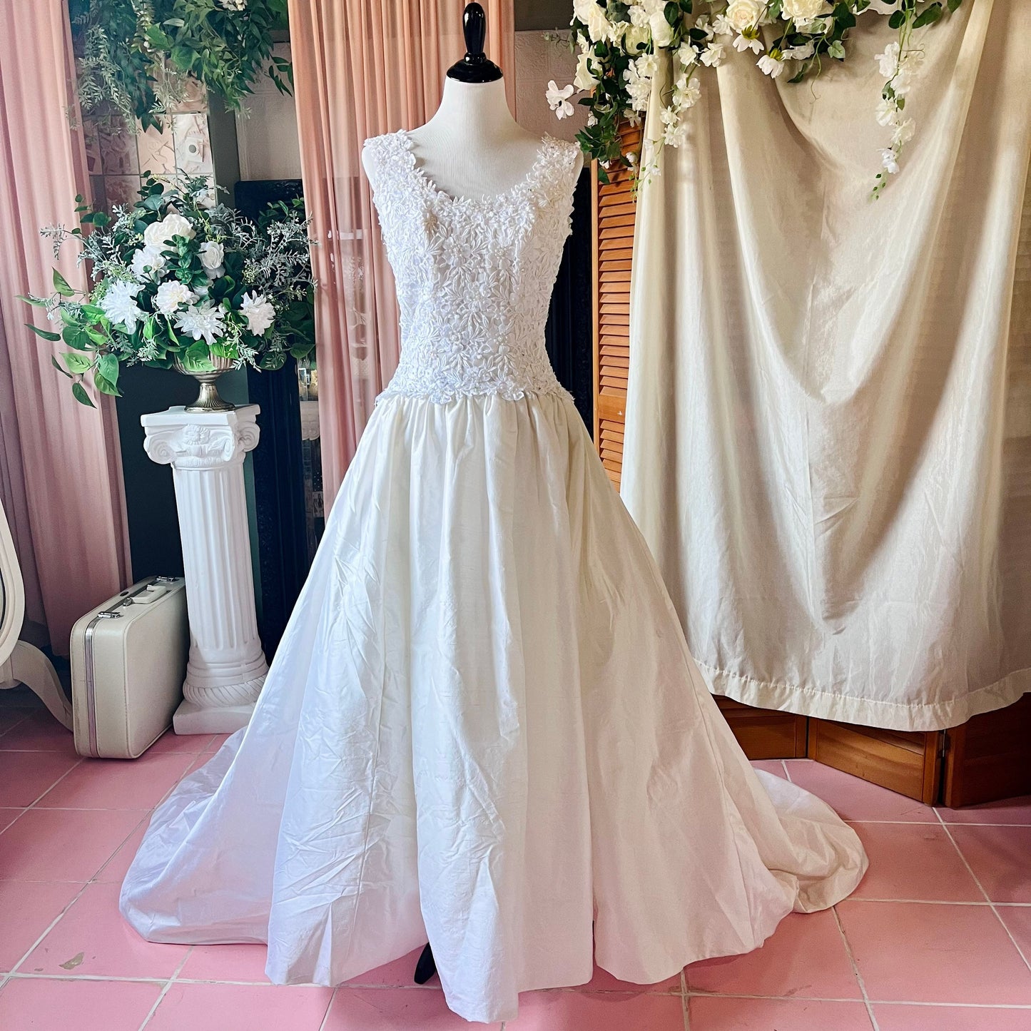 Mori Lee 70% Silk Ivory Ballgown With Lace Top & Bustle