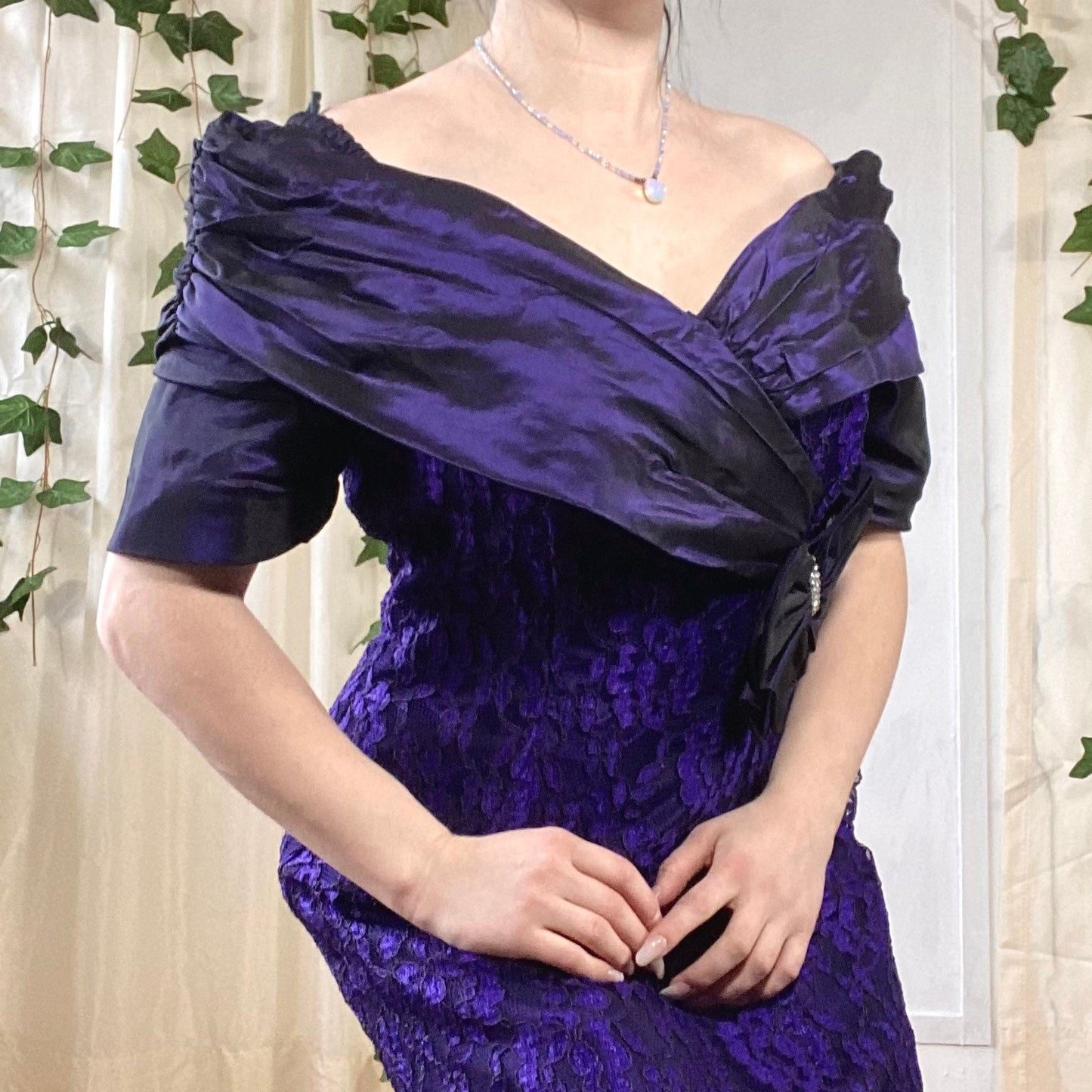 Purple Off Shoulder Vintage Lace Dress