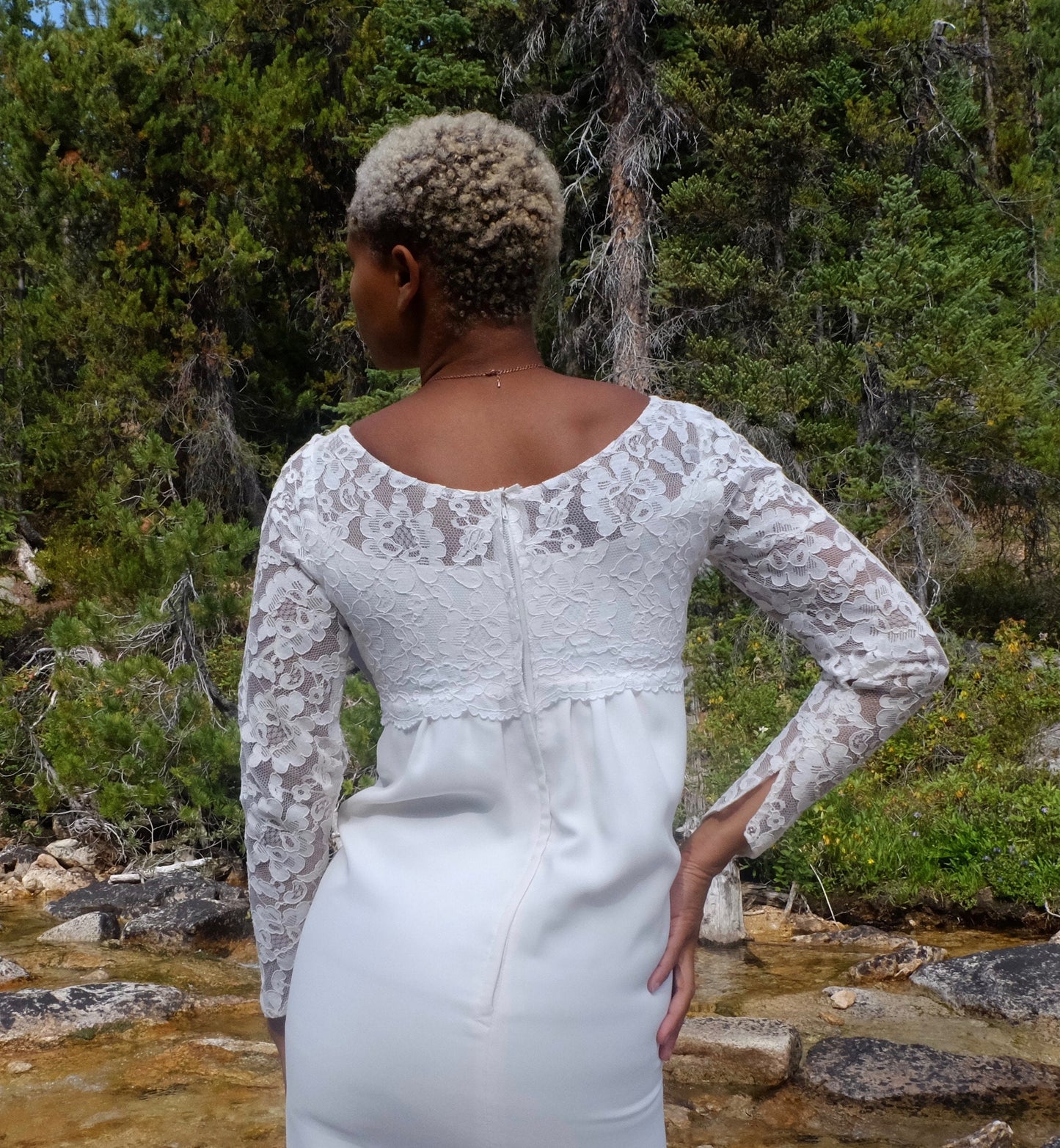 Vintage Wedding Dress with Empire Waist and Lace Bodice