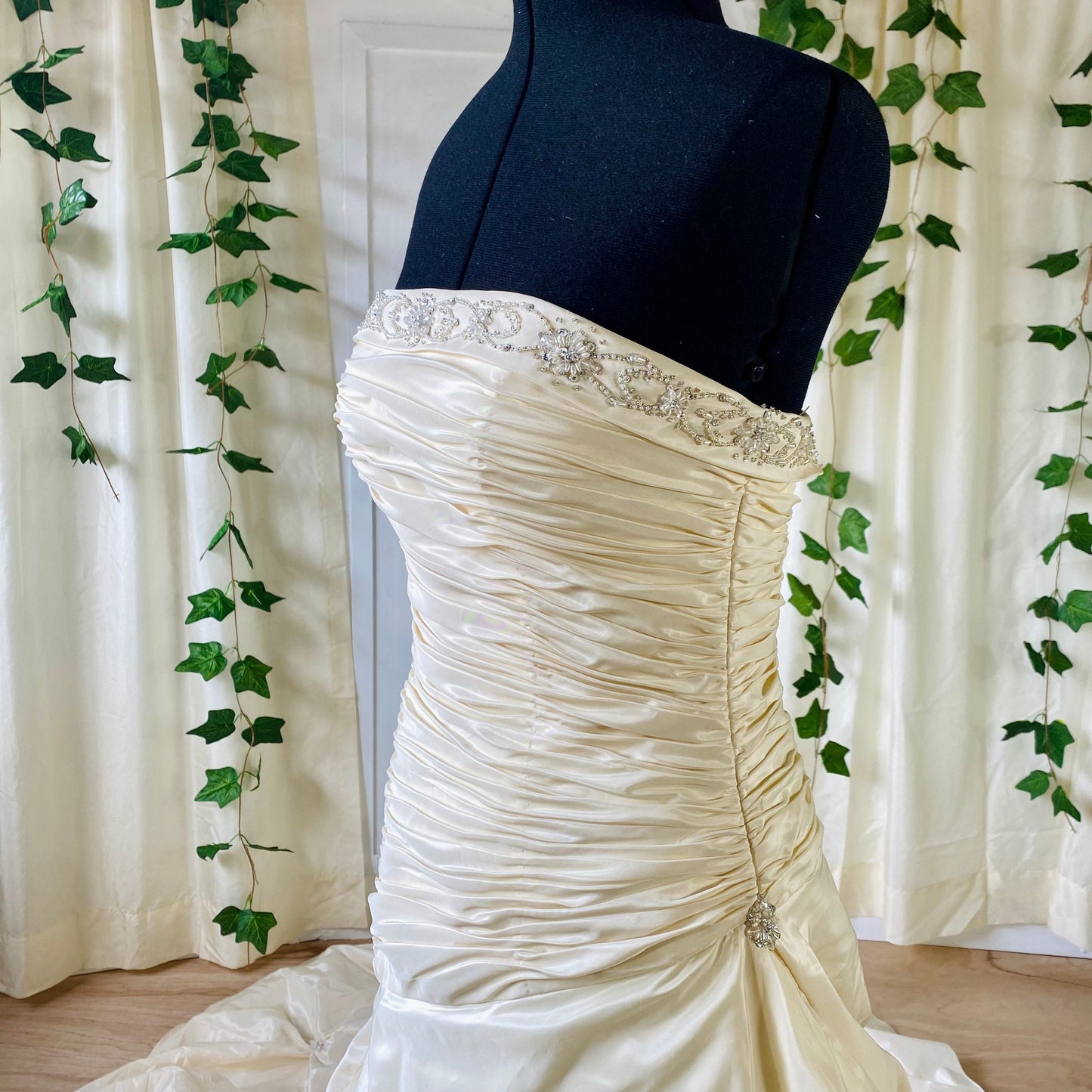 Taffeta Cream Strapless Wedding Gown With Pick-up Skirt