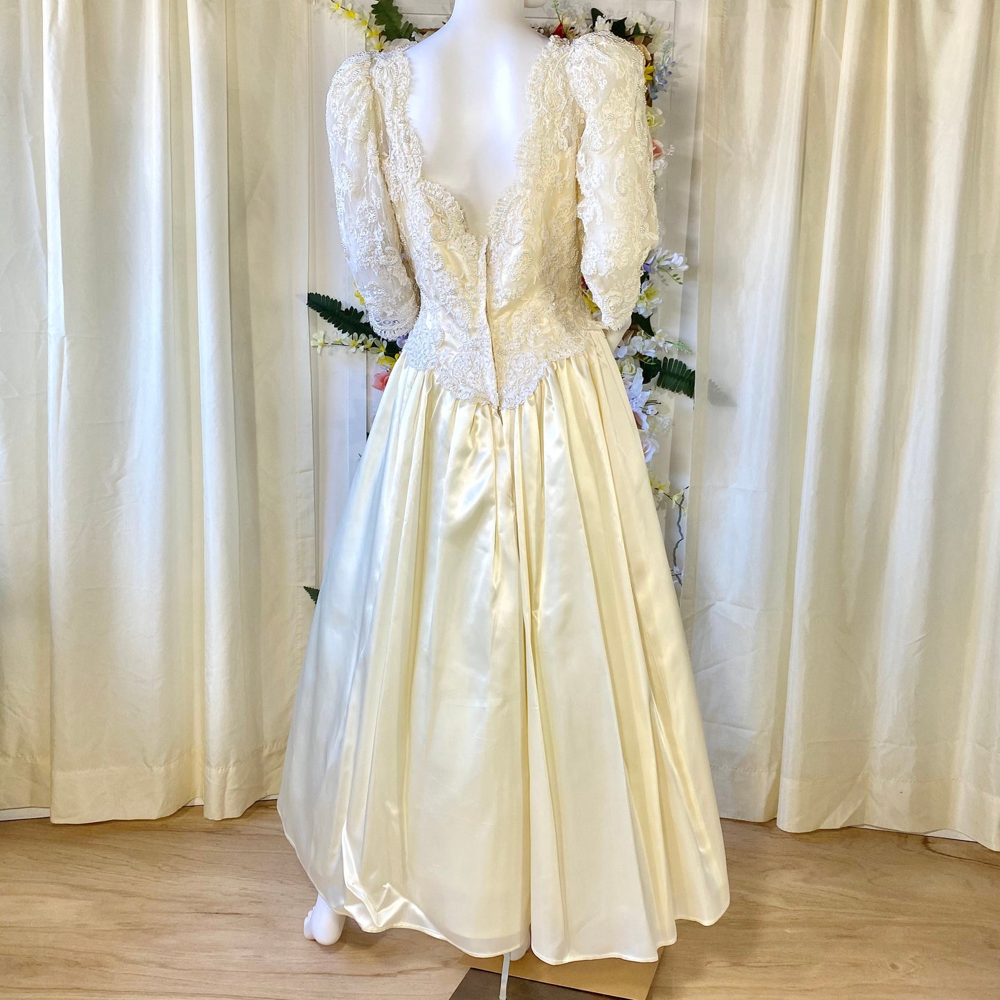Ivory Tea Length 1990s Dress with Matching Headpiece