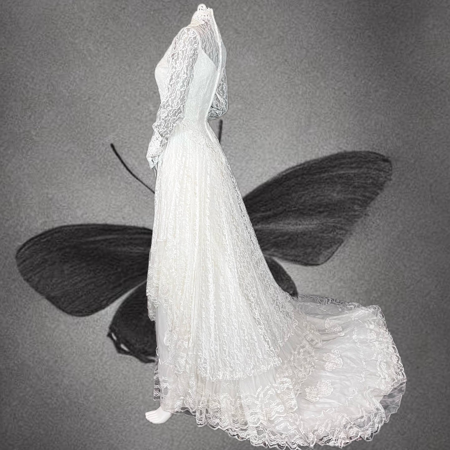 Alfred Angelo All Lace Long-sleeved Wedding Dress W/ Queen Anne Neckline