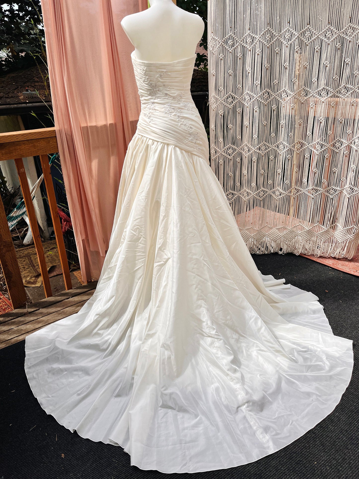Ivory Taffeta Strapless Wedding Gown With Roses