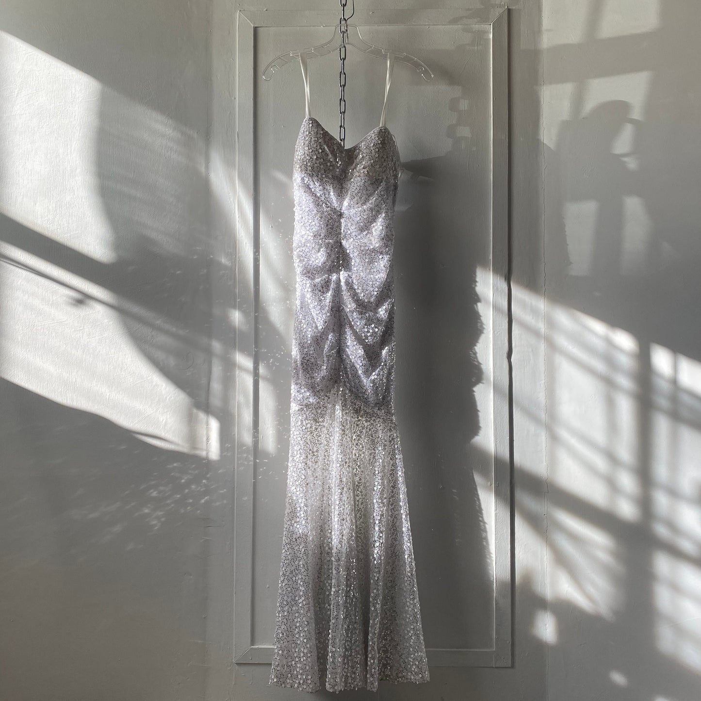 Silver sequined prom dress