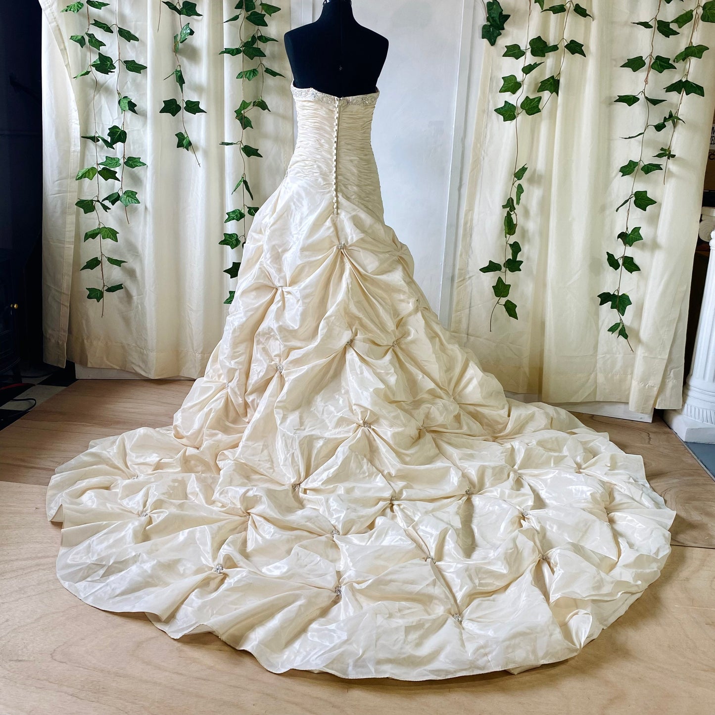 Taffeta Cream Strapless Wedding Gown With Pick-up Skirt