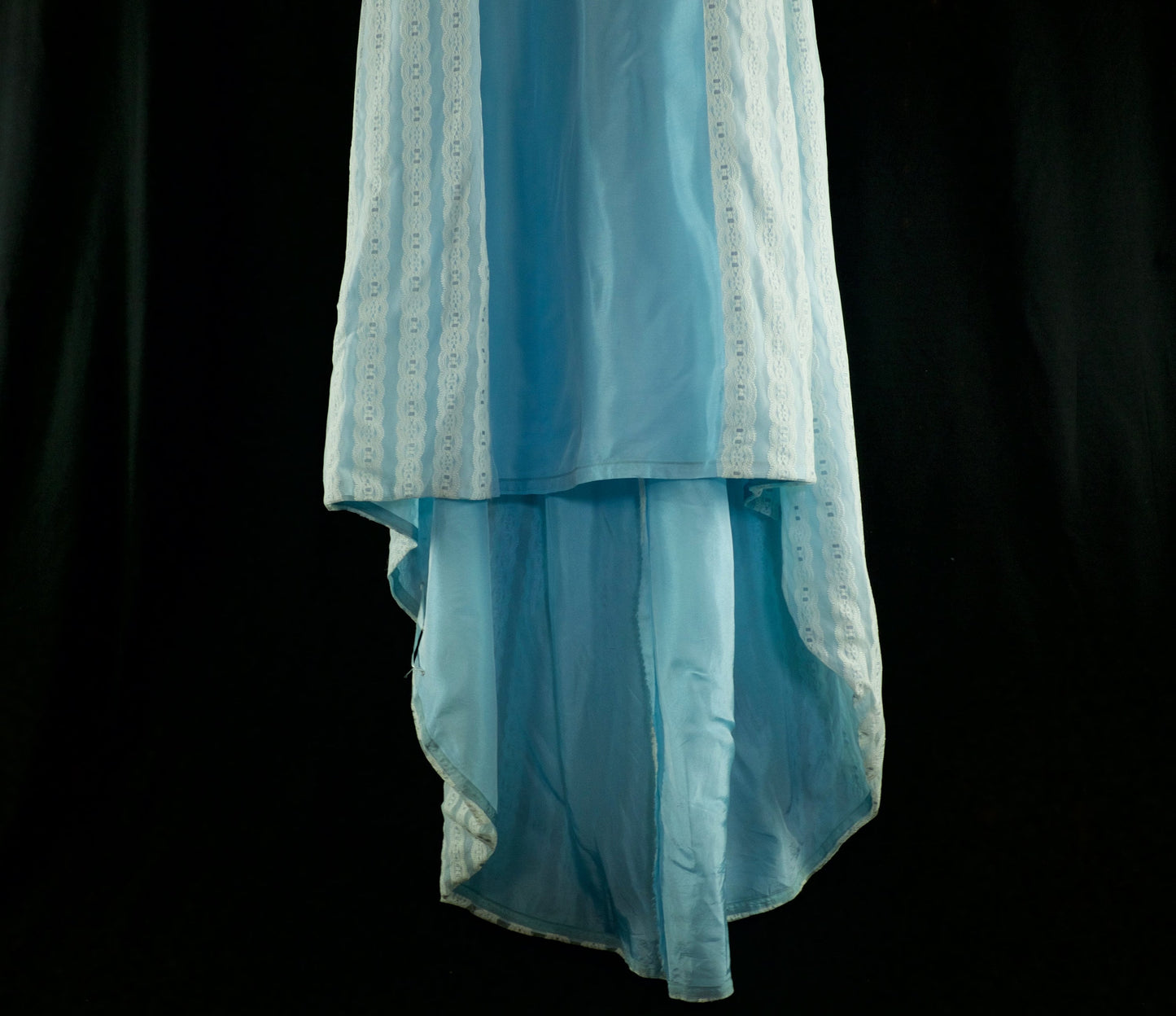 1970's vintage blue modest wedding dress with lace details