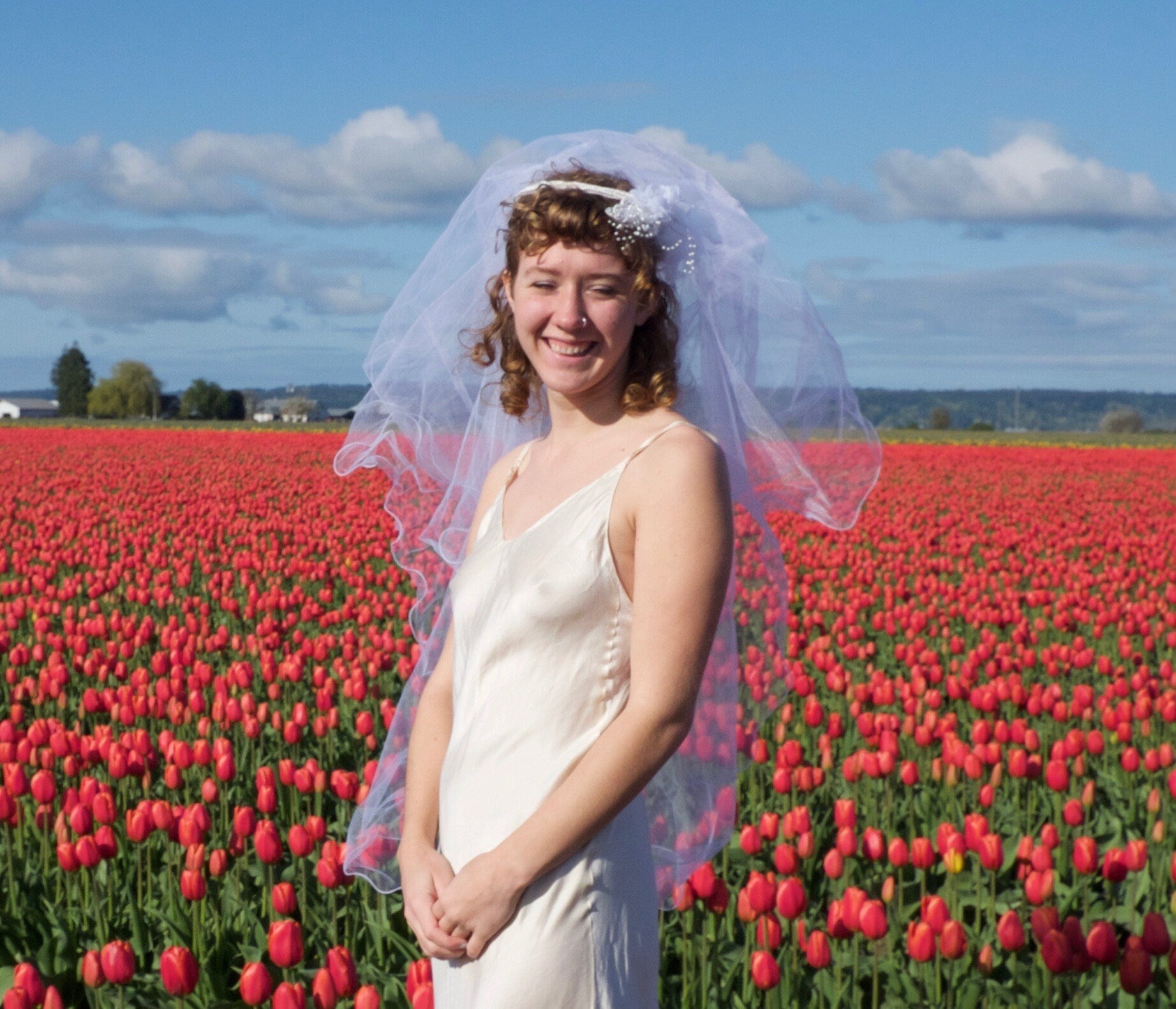 Vintage veil with floral embellishments and faux pearl accents