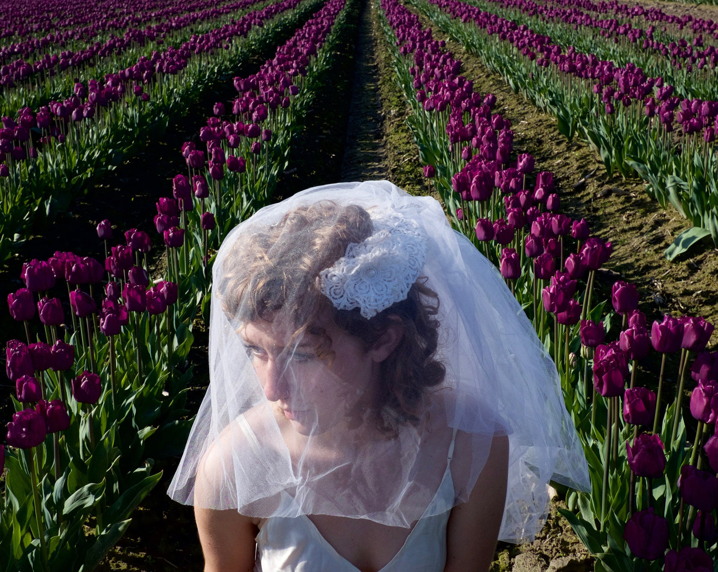 Vintage veil with lace crown and blusher