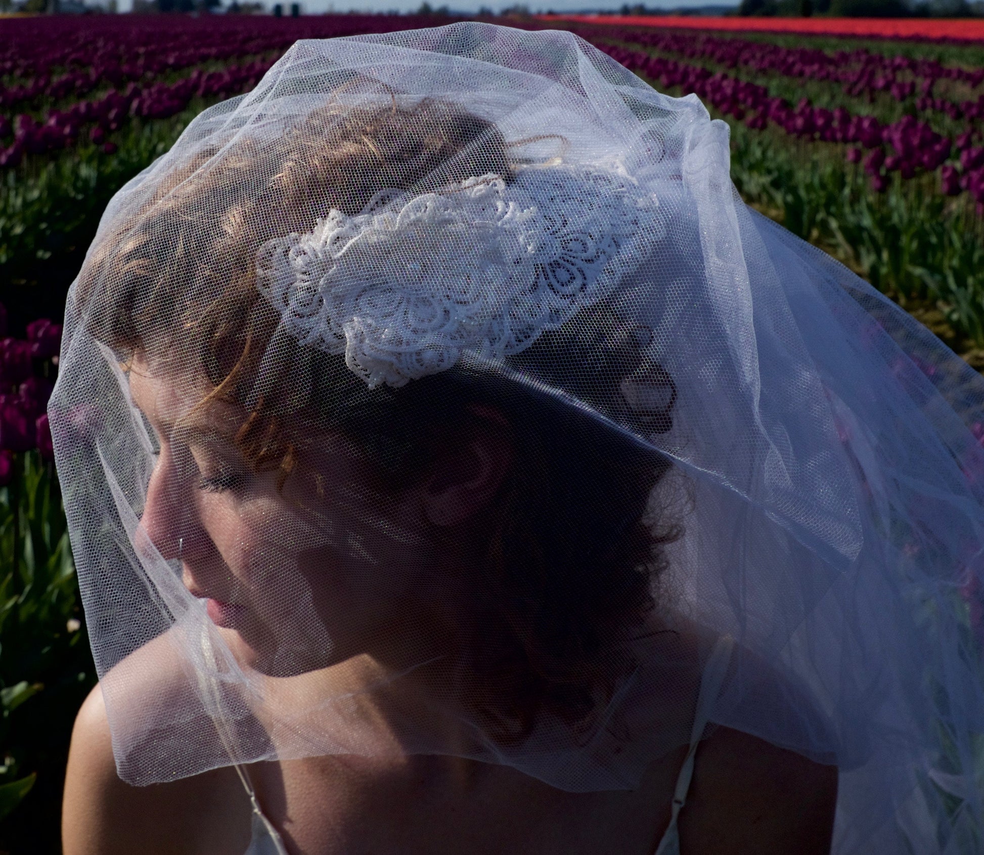 Vintage veil with lace crown and blusher