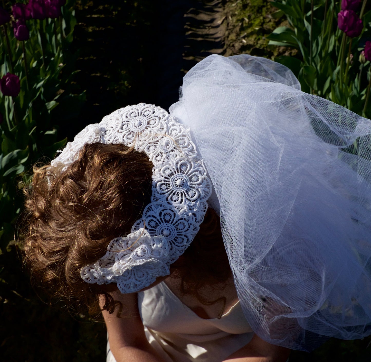 Vintage veil with lace crown and blusher