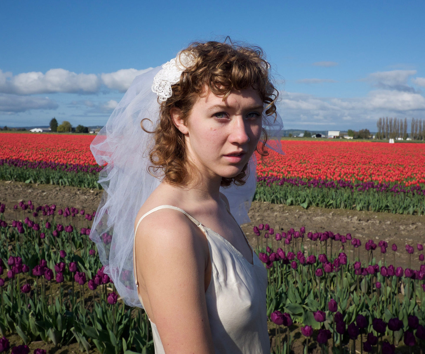 Vintage veil with lace crown and blusher