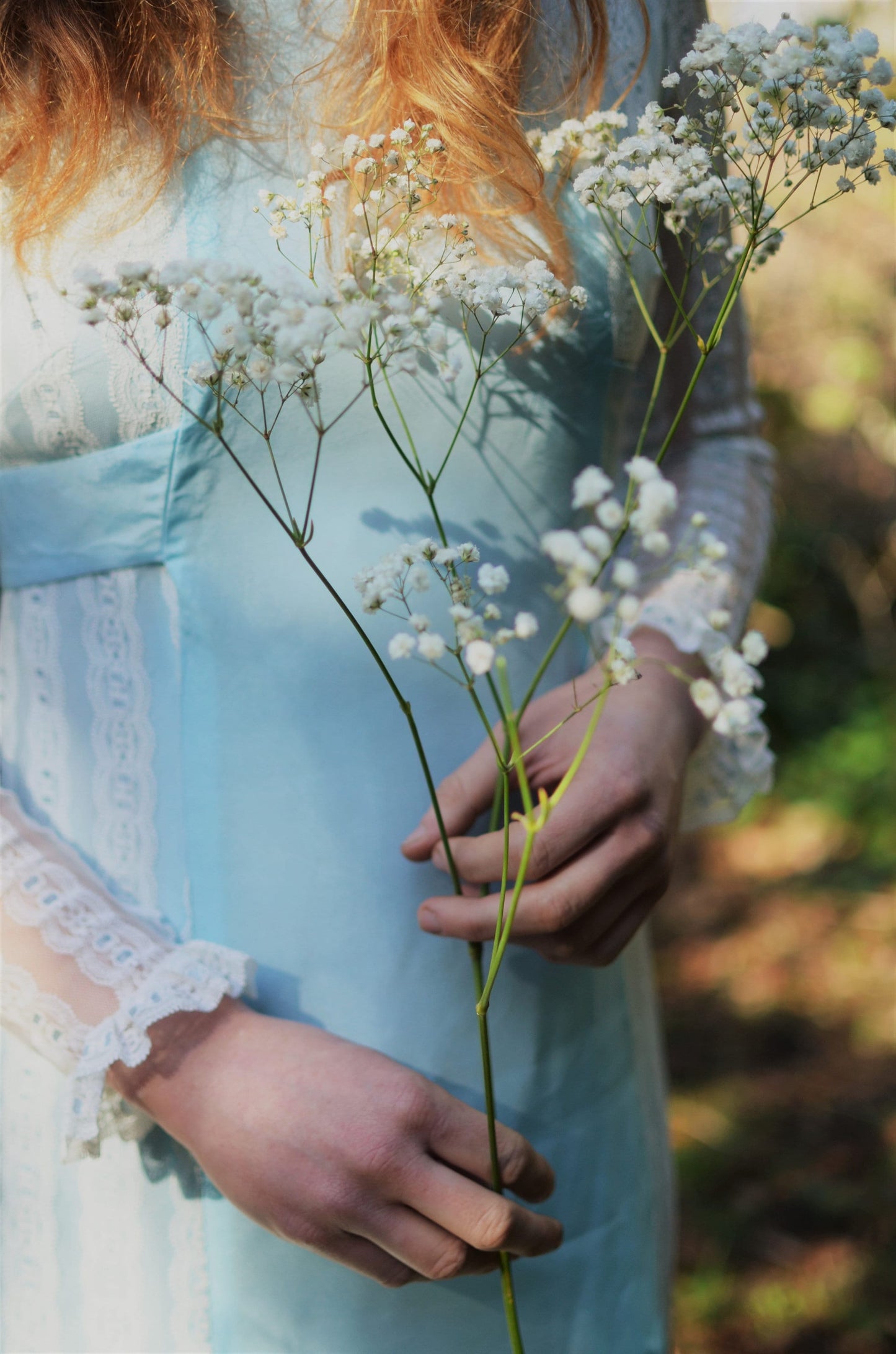 1970's vintage blue modest wedding dress with lace details