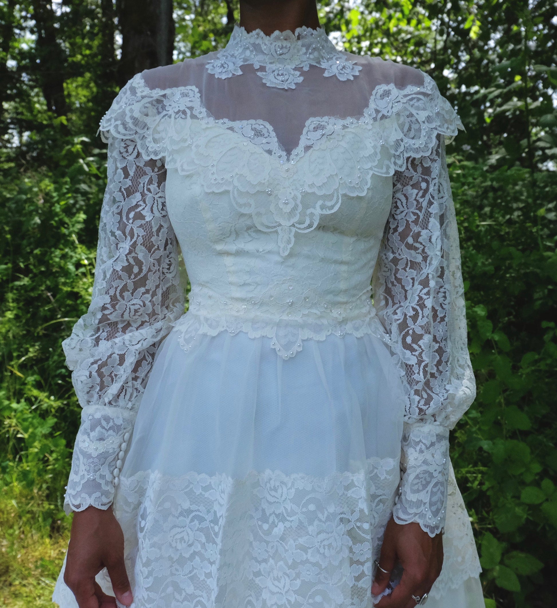 Union Made High Collared Vintage Wedding Dress