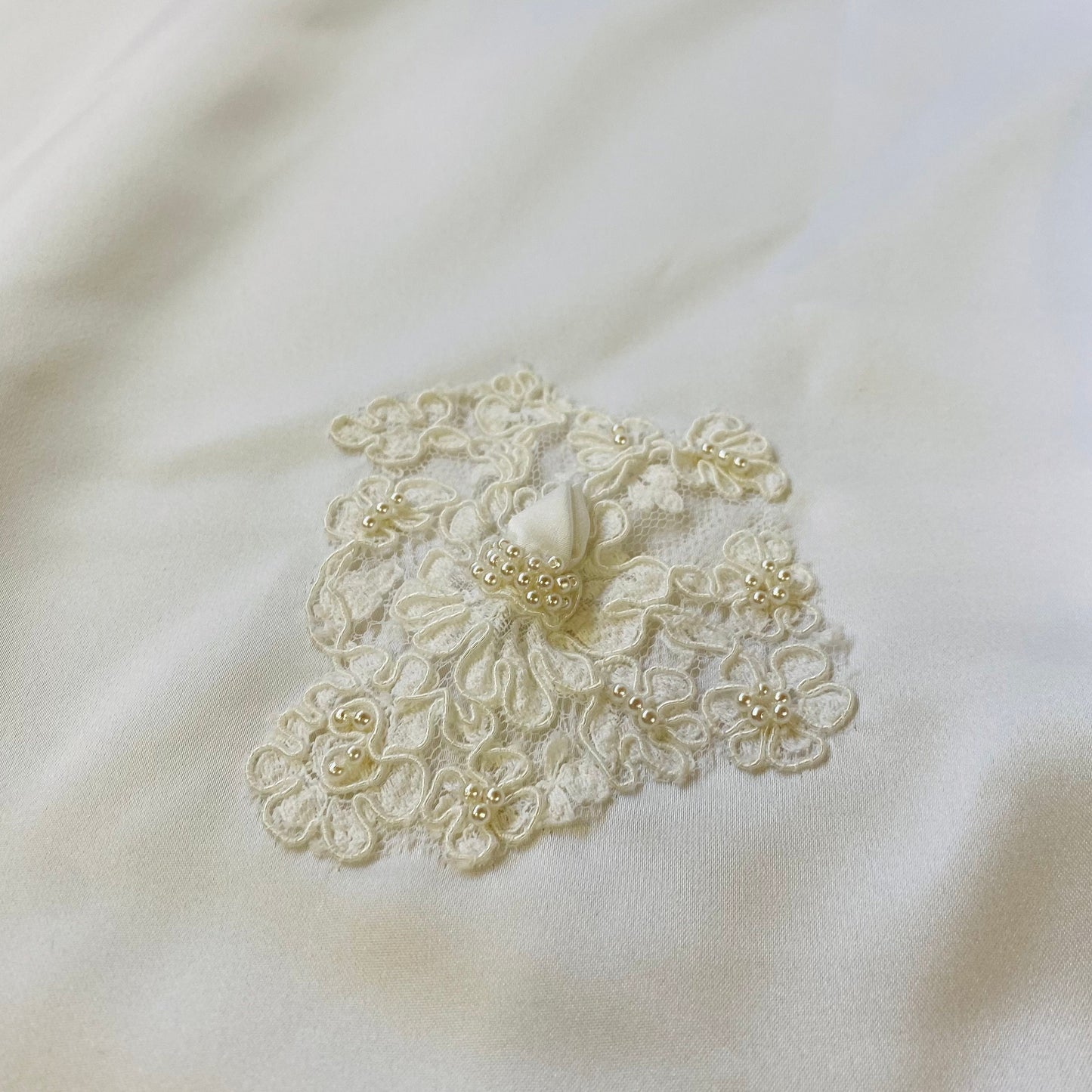 Vintage Ivory Gown with Cape Sleeves, Pearls and Lace