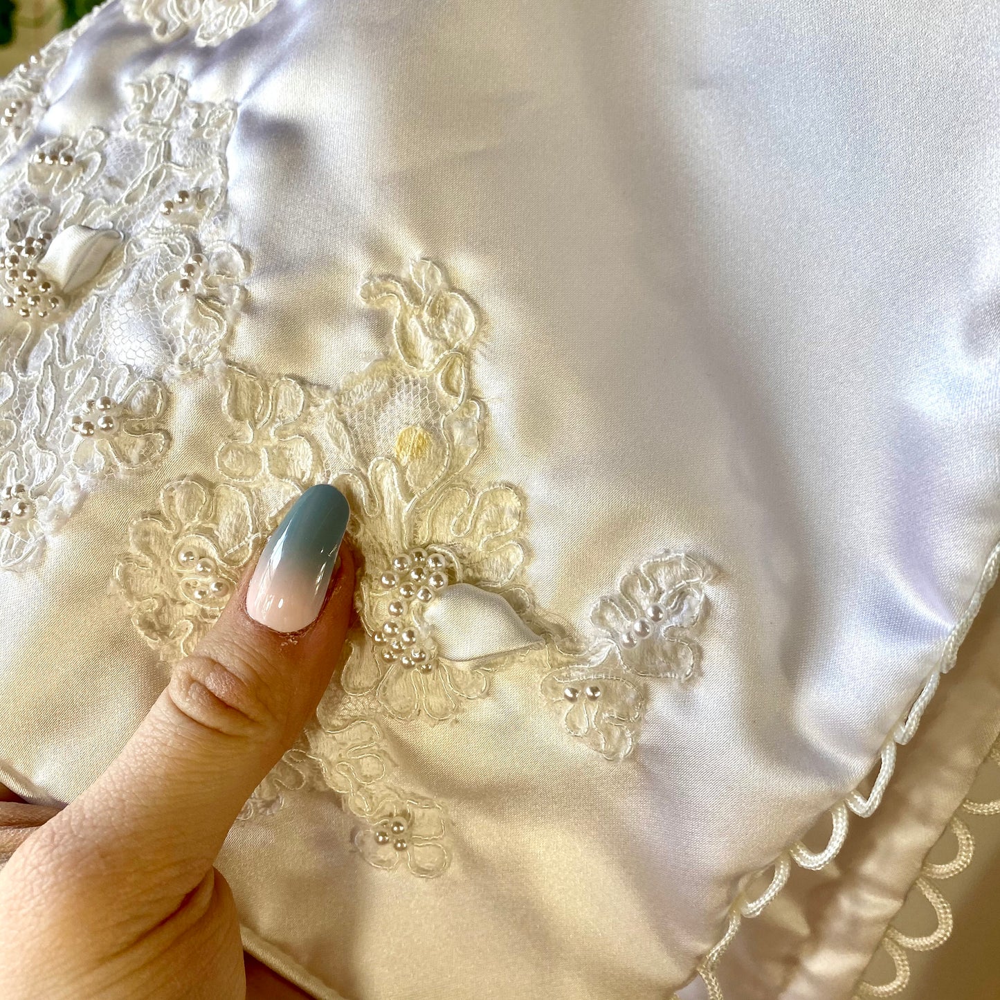 Vintage Ivory Gown with Cape Sleeves, Pearls and Lace