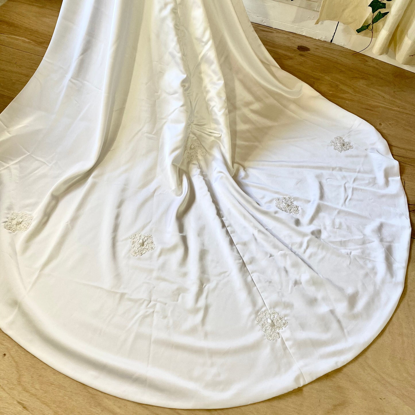 Vintage Ivory Gown with Cape Sleeves, Pearls and Lace