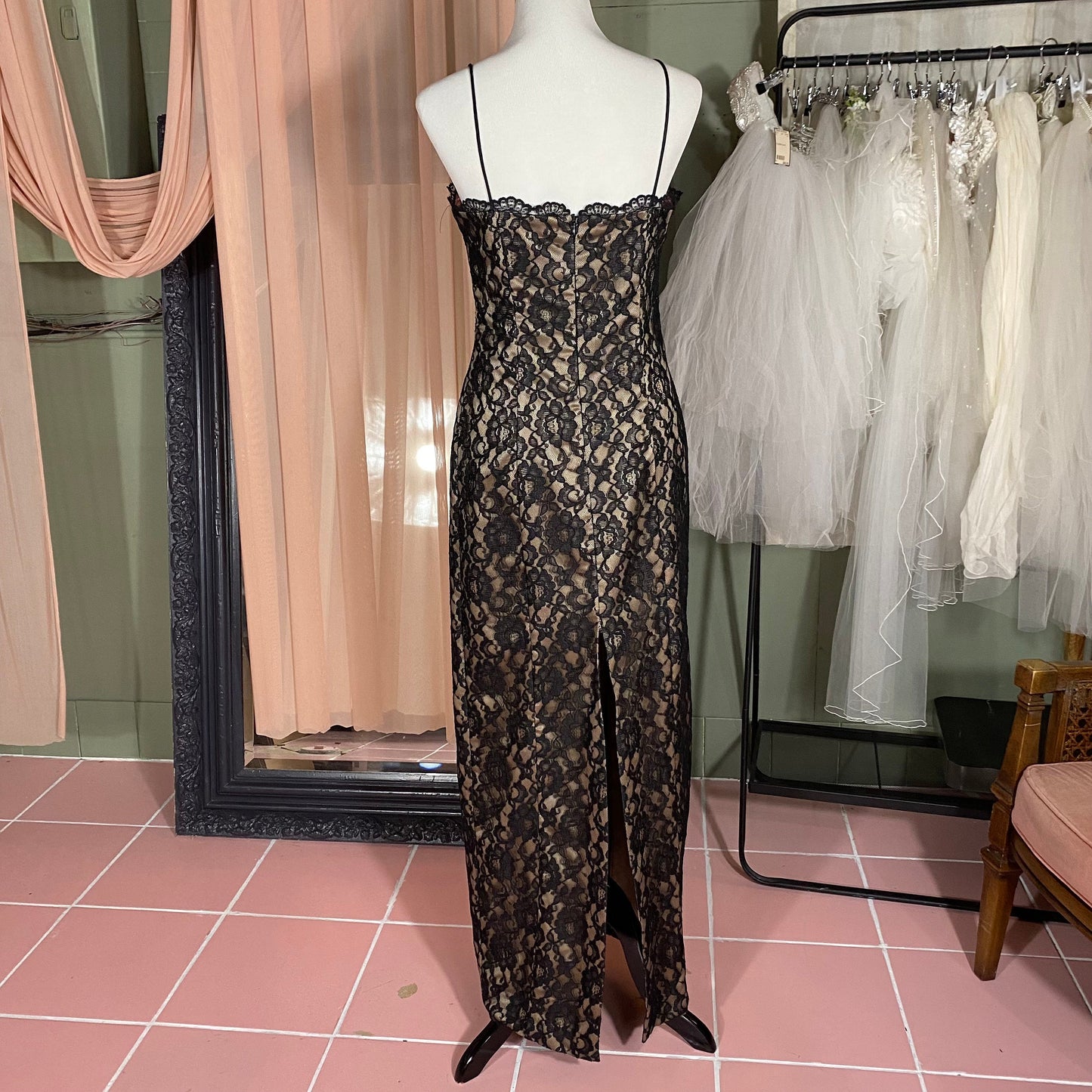 Black Lace & Beige Floor Length Dress Arianna by Rachel Kaye