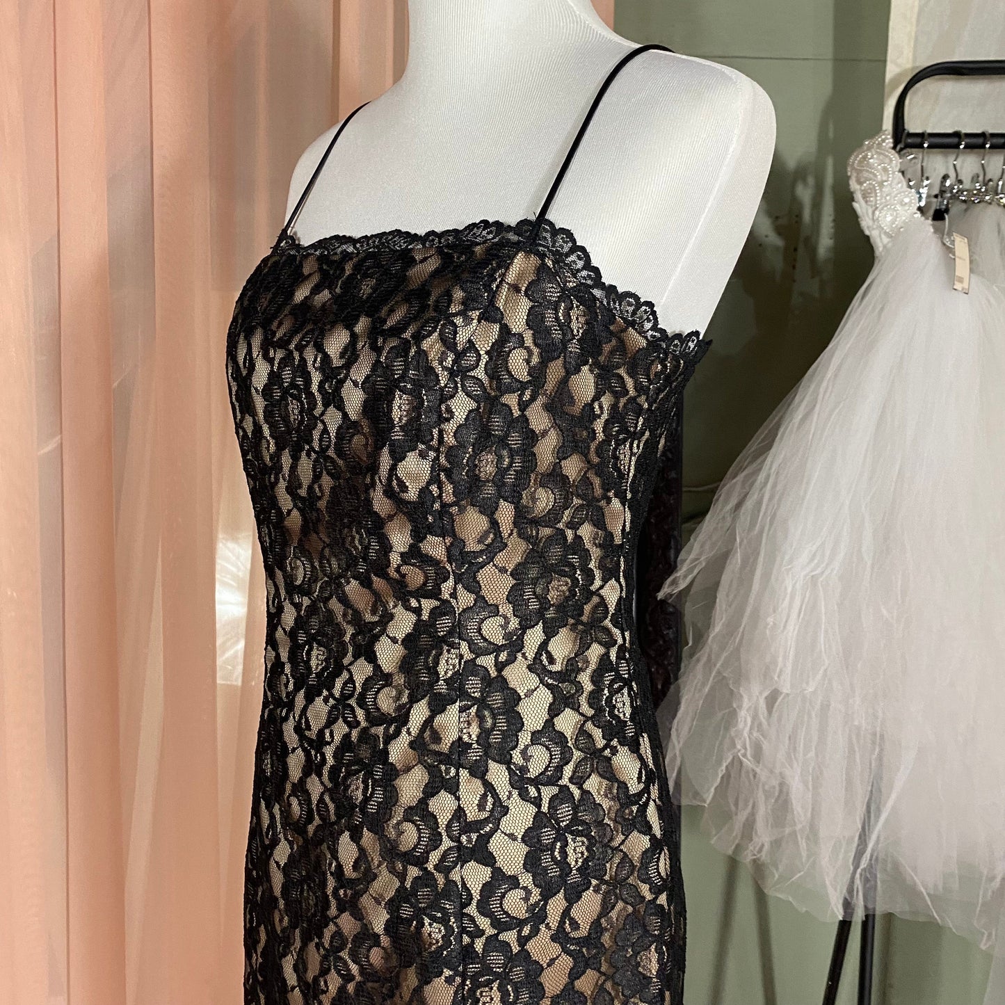 Black Lace & Beige Floor Length Dress Arianna by Rachel Kaye