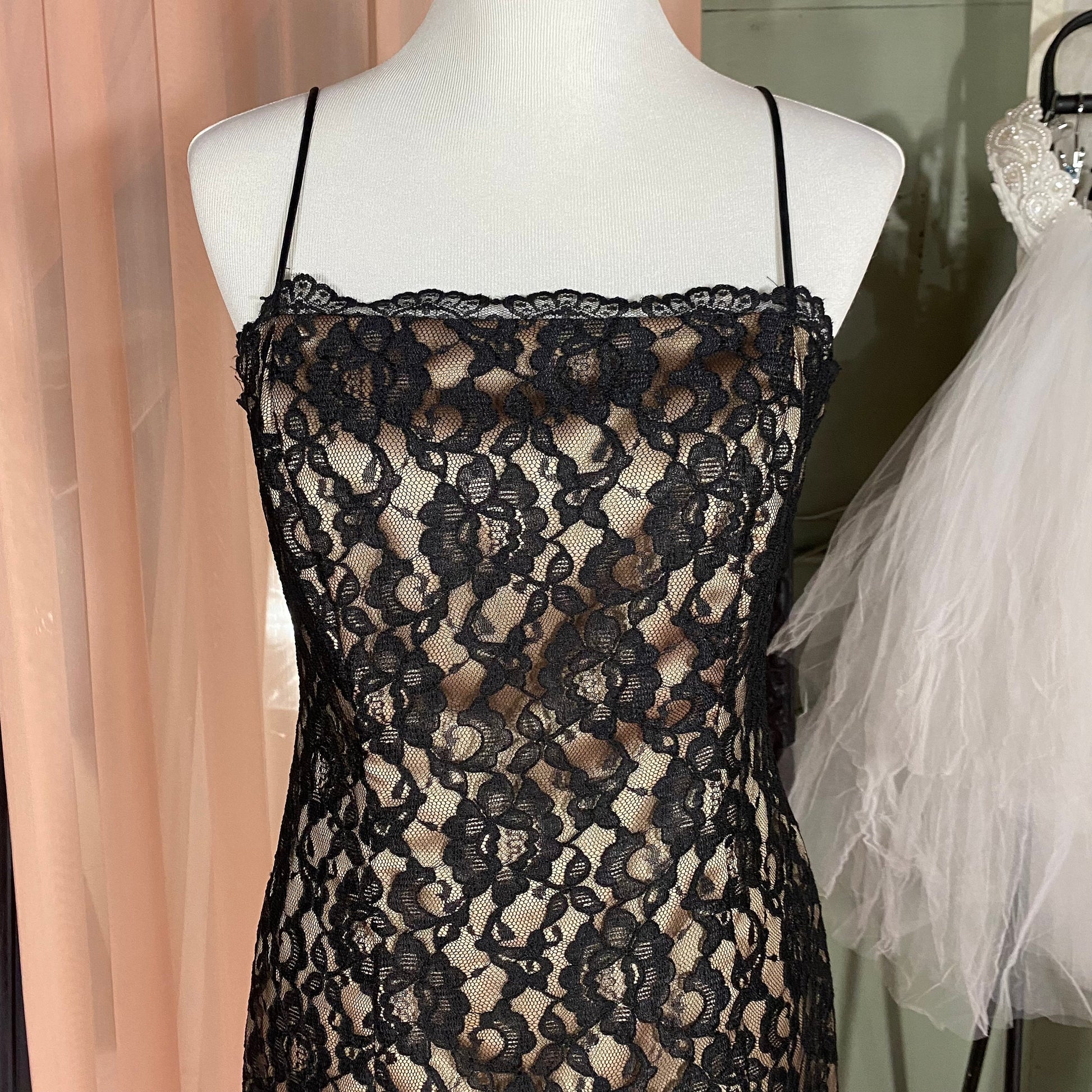 Black Lace & Beige Floor Length Dress Arianna by Rachel Kaye