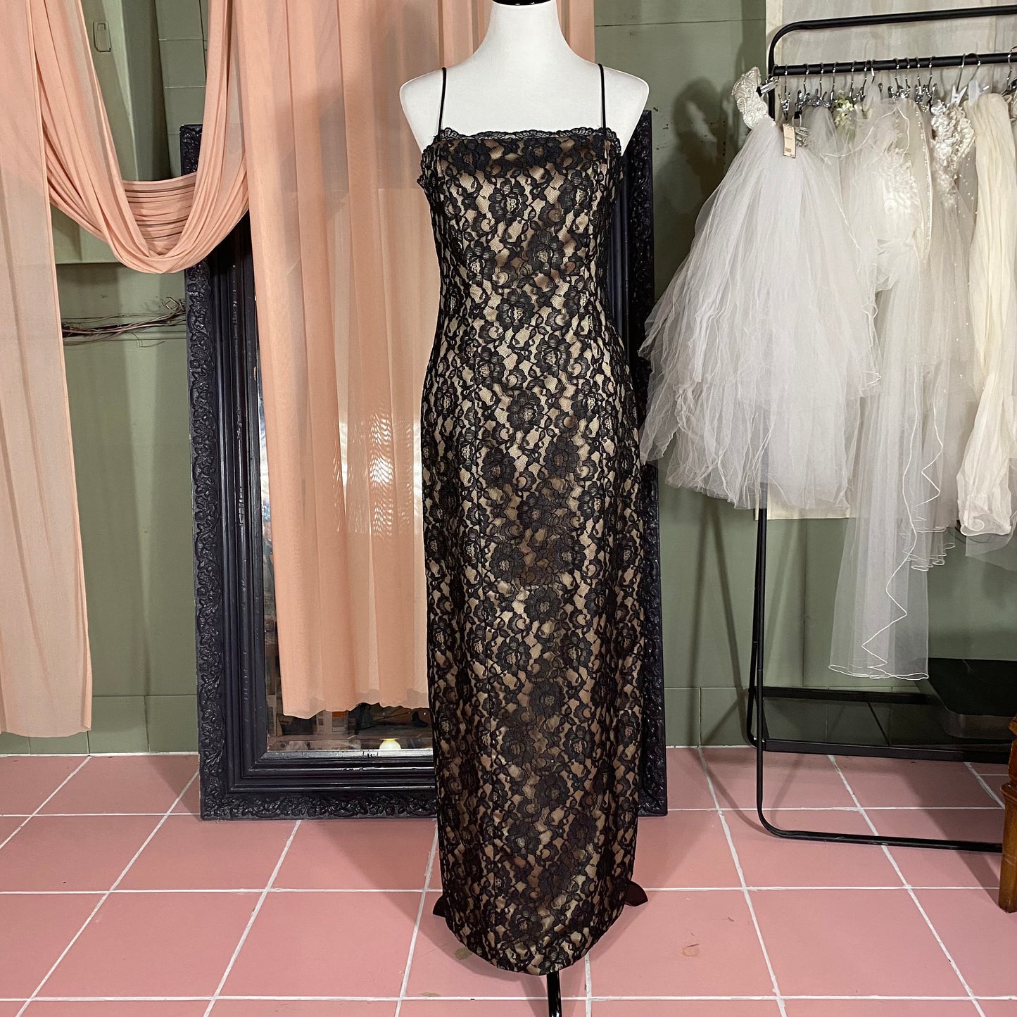 Black Lace & Beige Floor Length Dress Arianna by Rachel Kaye