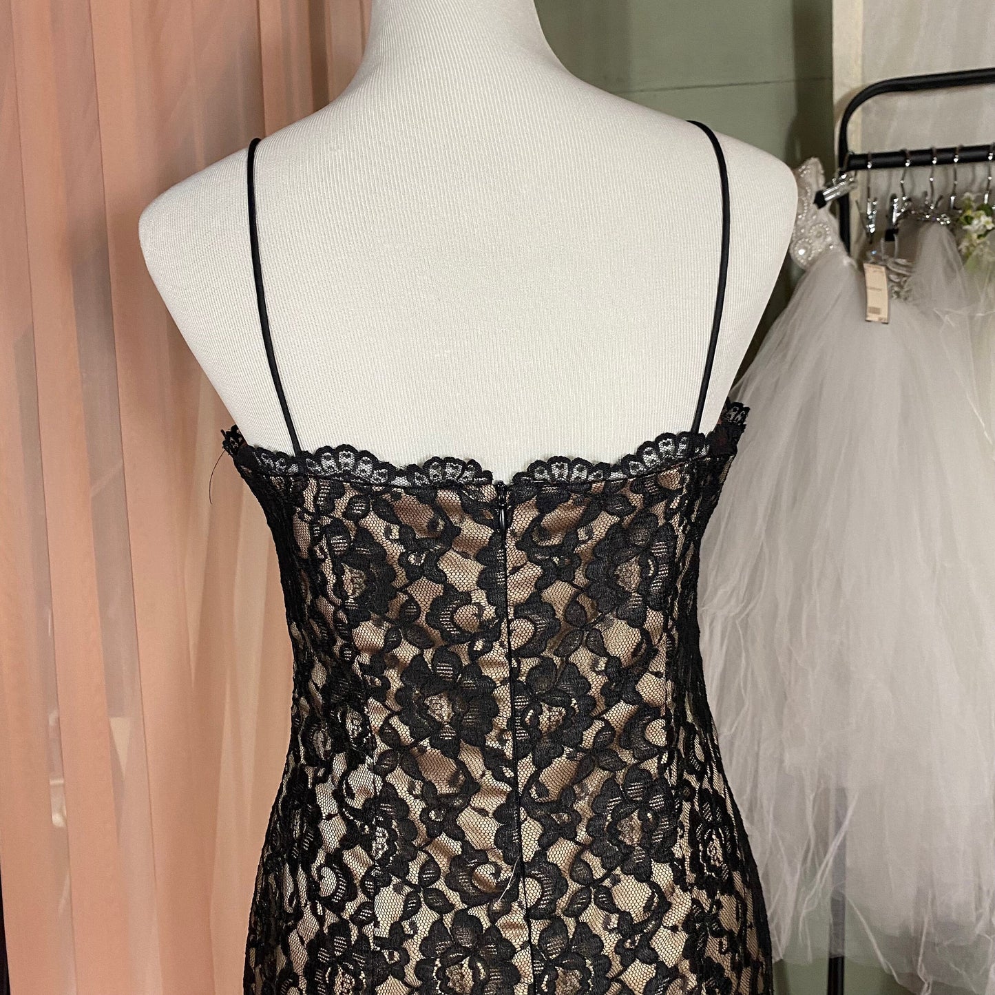 Black Lace & Beige Floor Length Dress Arianna by Rachel Kaye