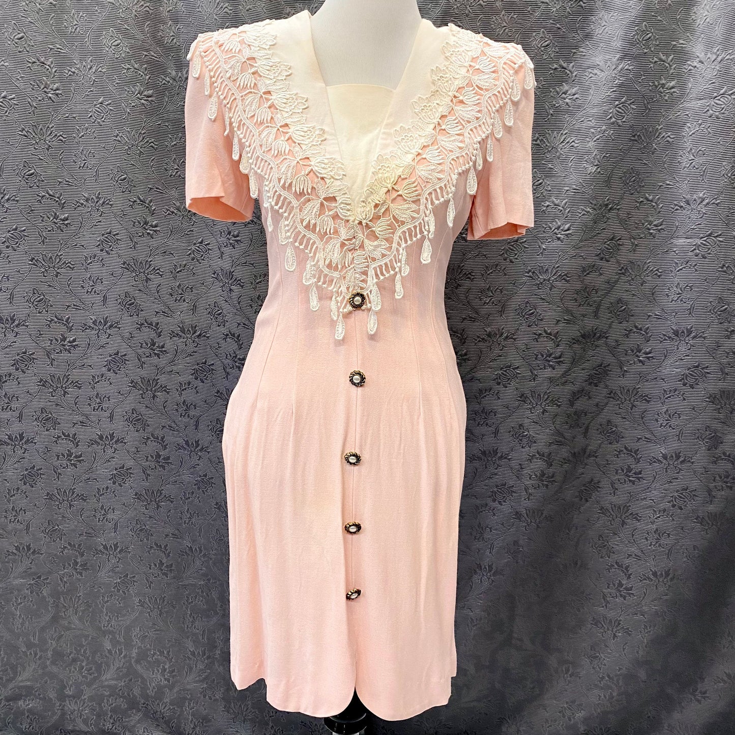 Jeffrey & Dara Peach with Ivory Lace Yoke 90's Dress
