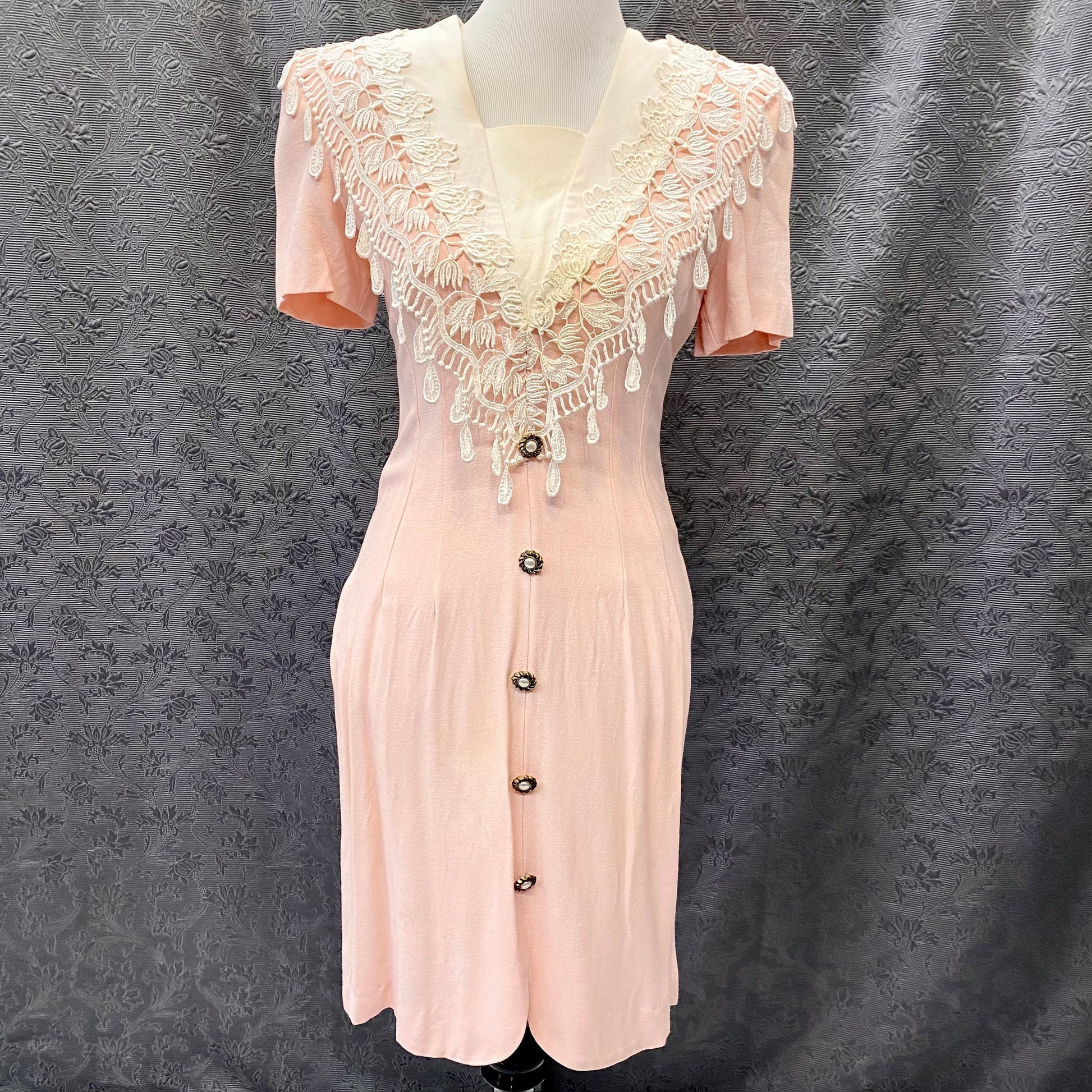 Jeffrey & Dara Peach with Ivory Lace Yoke 90's Dress