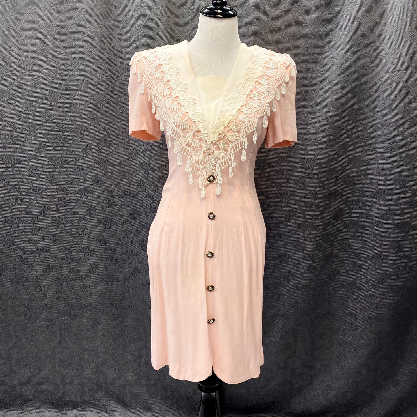 Jeffrey & Dara Peach with Ivory Lace Yoke 90's Dress