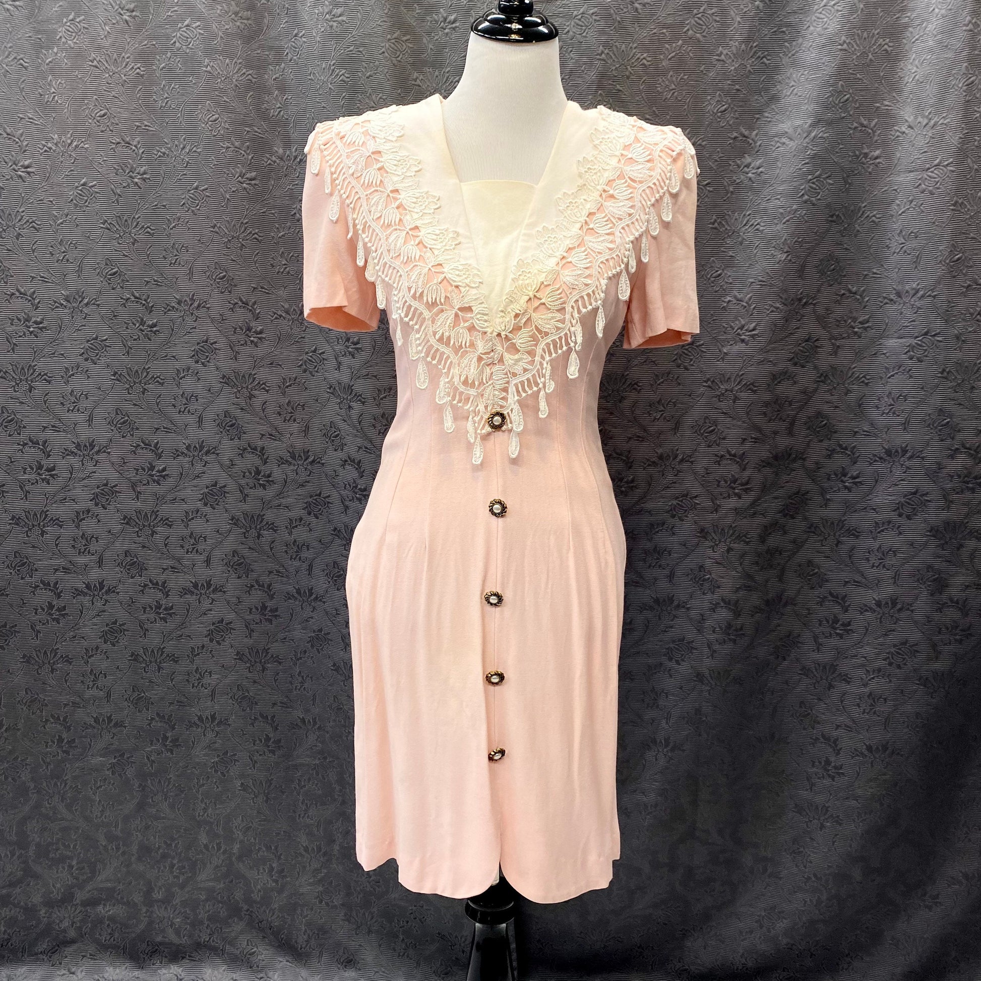 Jeffrey & Dara Peach with Ivory Lace Yoke 90's Dress