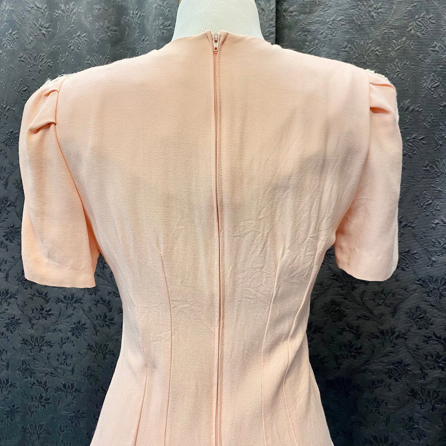 Jeffrey & Dara Peach with Ivory Lace Yoke 90's Dress