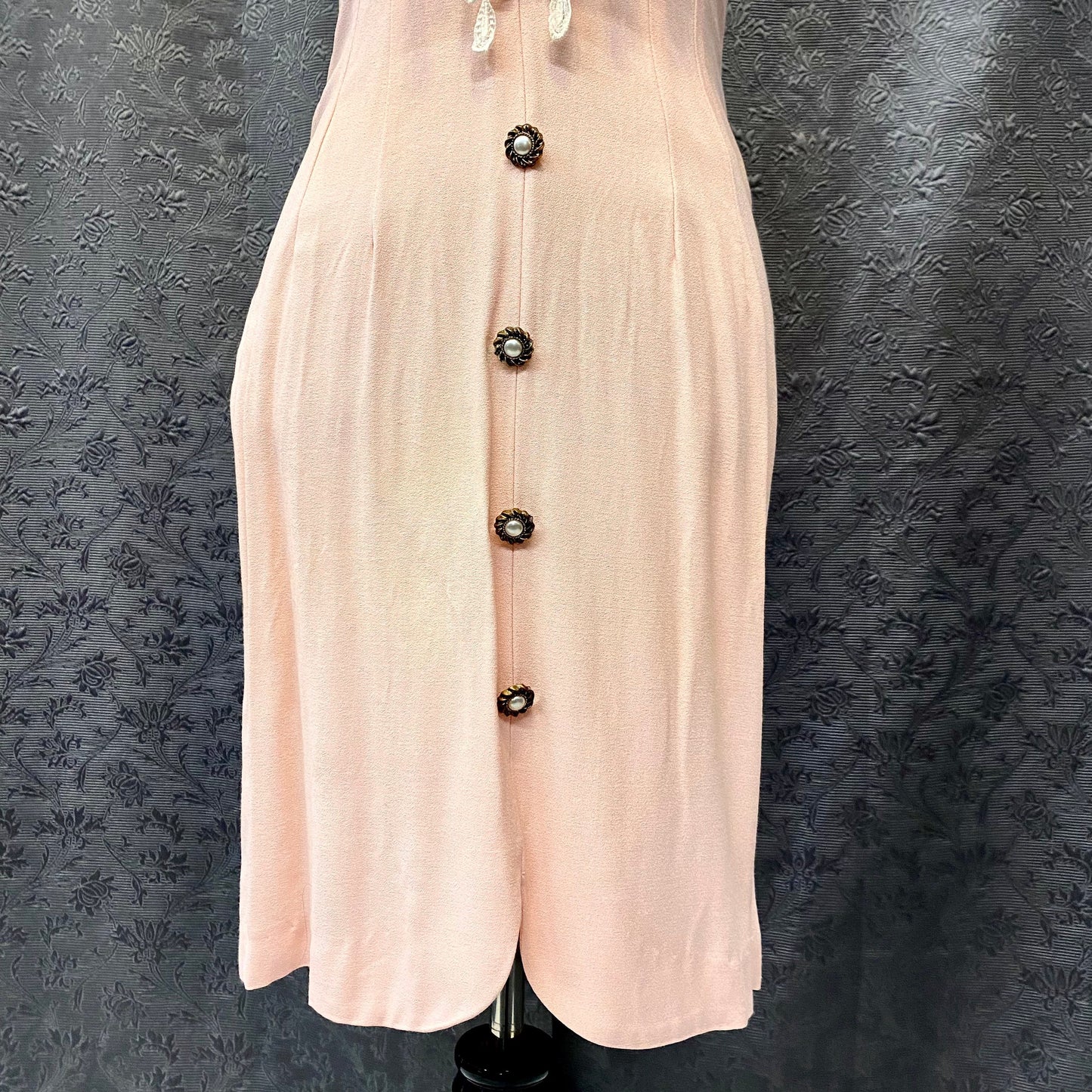 Jeffrey & Dara Peach with Ivory Lace Yoke 90's Dress